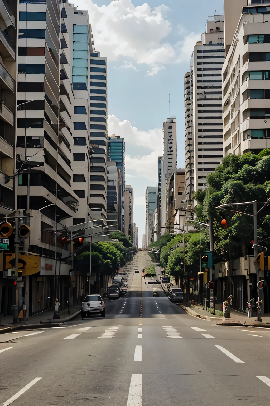 Generate a photo of Avenida Paulista as if it had been abandoned for over 20 years
