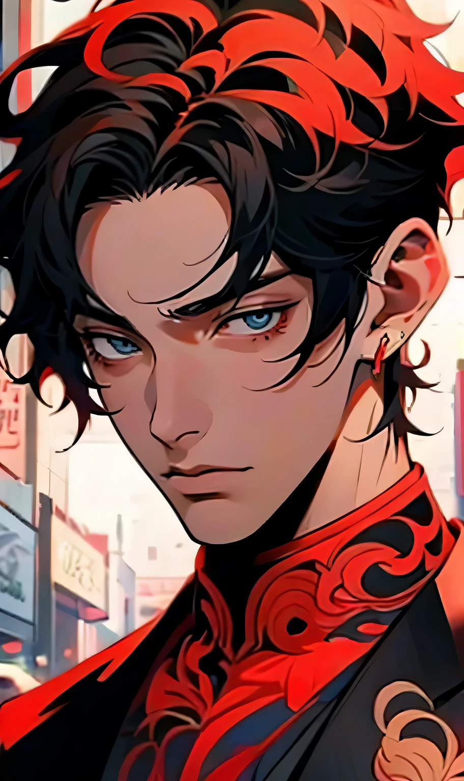 a close up of a person holding a bunch of flowers, orange - haired anime boy, beautiful anime portrait, red haired teen boy, high quality portrait, kawaii realistic portrait, cai xukun, anime style portrait, handsome guy in demon slayer art, inspired by Bian Shoumin, tall anime guy with blue eyes, realistic anime art style, highly detailed exquisite fanart