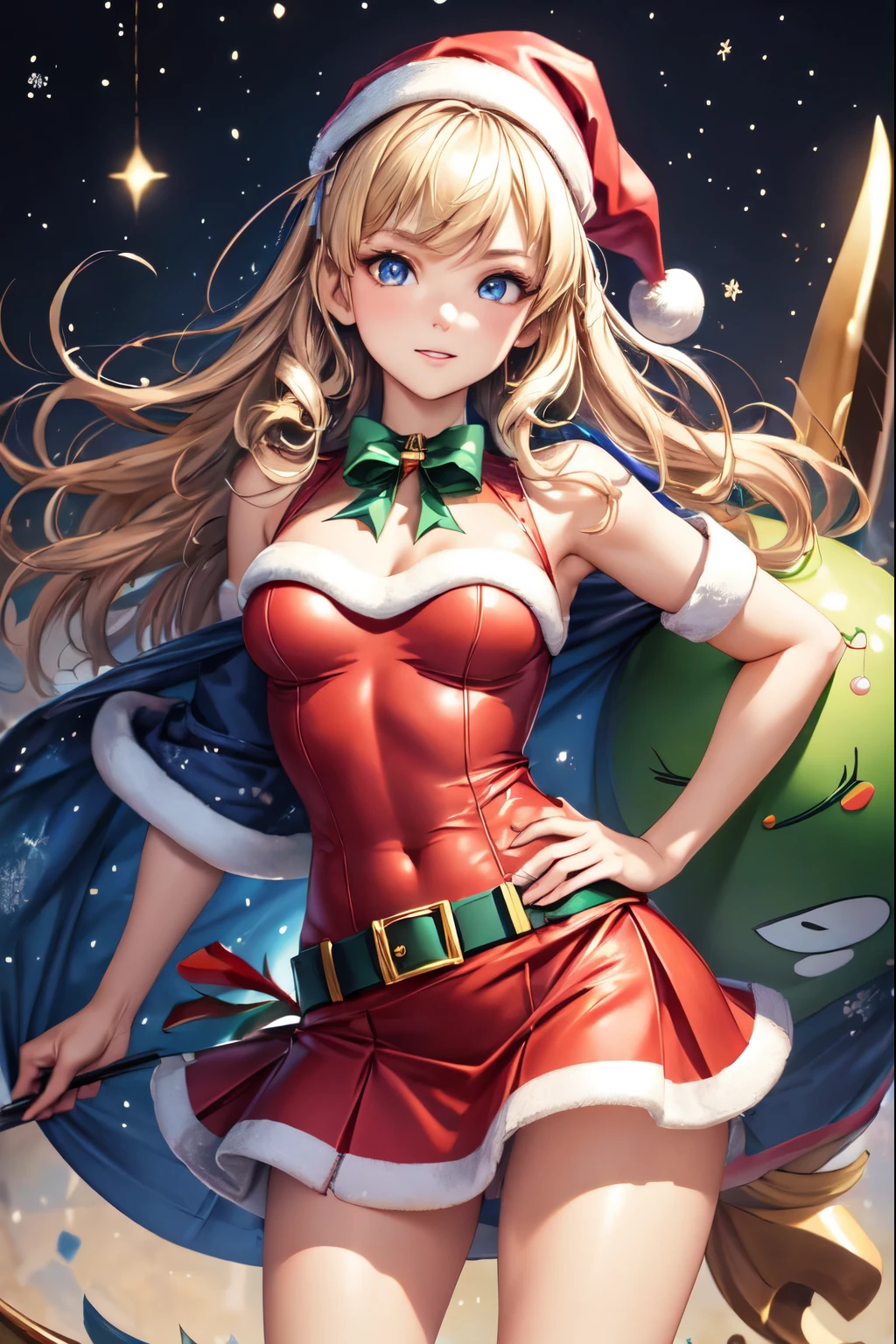 ((highest quality)), ((masterpiece)), (Detailed miniskirt Santa), perfect face