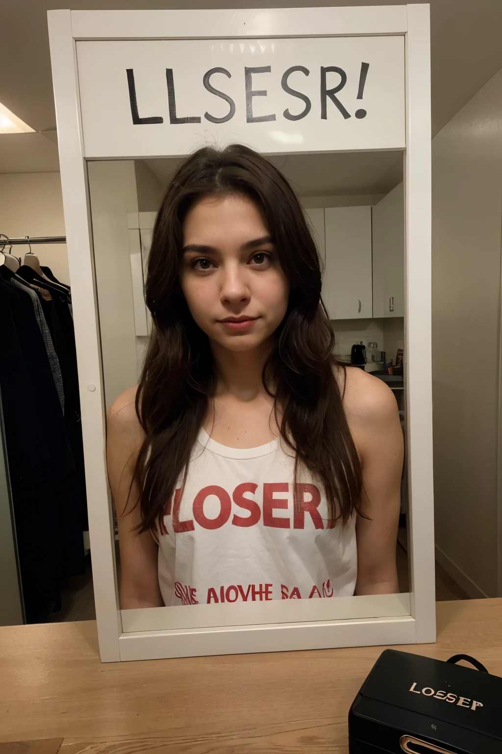 The photo of a loser and the text 'loser' written on it like this 'LOSer'