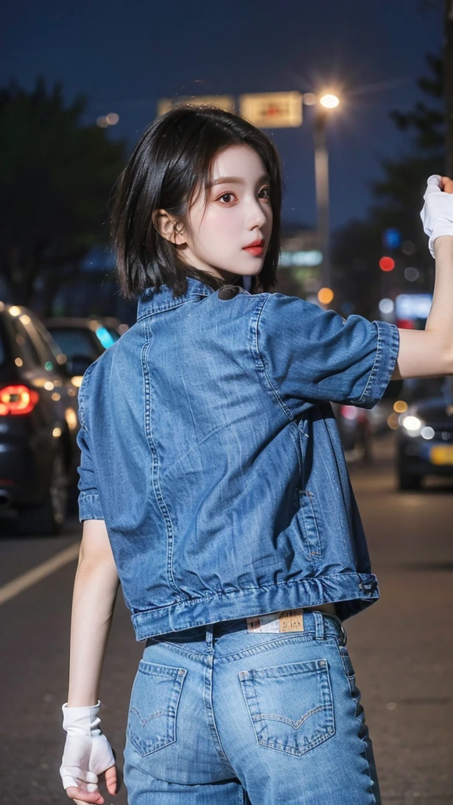 (((1 girl, Lovely, denim jacket, Light short sleeves, denim discreet pants, Gloves, blond, short hair, bob hair, hair side parting, black eyes))), (((black hair))), dynamic poses, comic style, Portray a group of characters in various action scenes, From intense battles to relaxing moments, Featuring dramatic speed lines and bold sound effects, Capture the excitement and energy of your story, Laser rays from the palm of your hand, Attack with palm forward, yellowstone park, Grand Canyon,