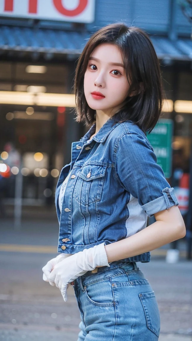 (((1 girl, Lovely, denim jacket, Light short sleeves, denim discreet pants, Gloves, blond, short hair, bob hair, hair side parting, black eyes))), (((black hair))), dynamic poses, comic style, Portray a group of characters in various action scenes, From intense battles to relaxing moments, Featuring dramatic speed lines and bold sound effects, Capture the excitement and energy of your story, Laser rays from the palm of your hand, Attack with palm forward, yellowstone park, Grand Canyon,