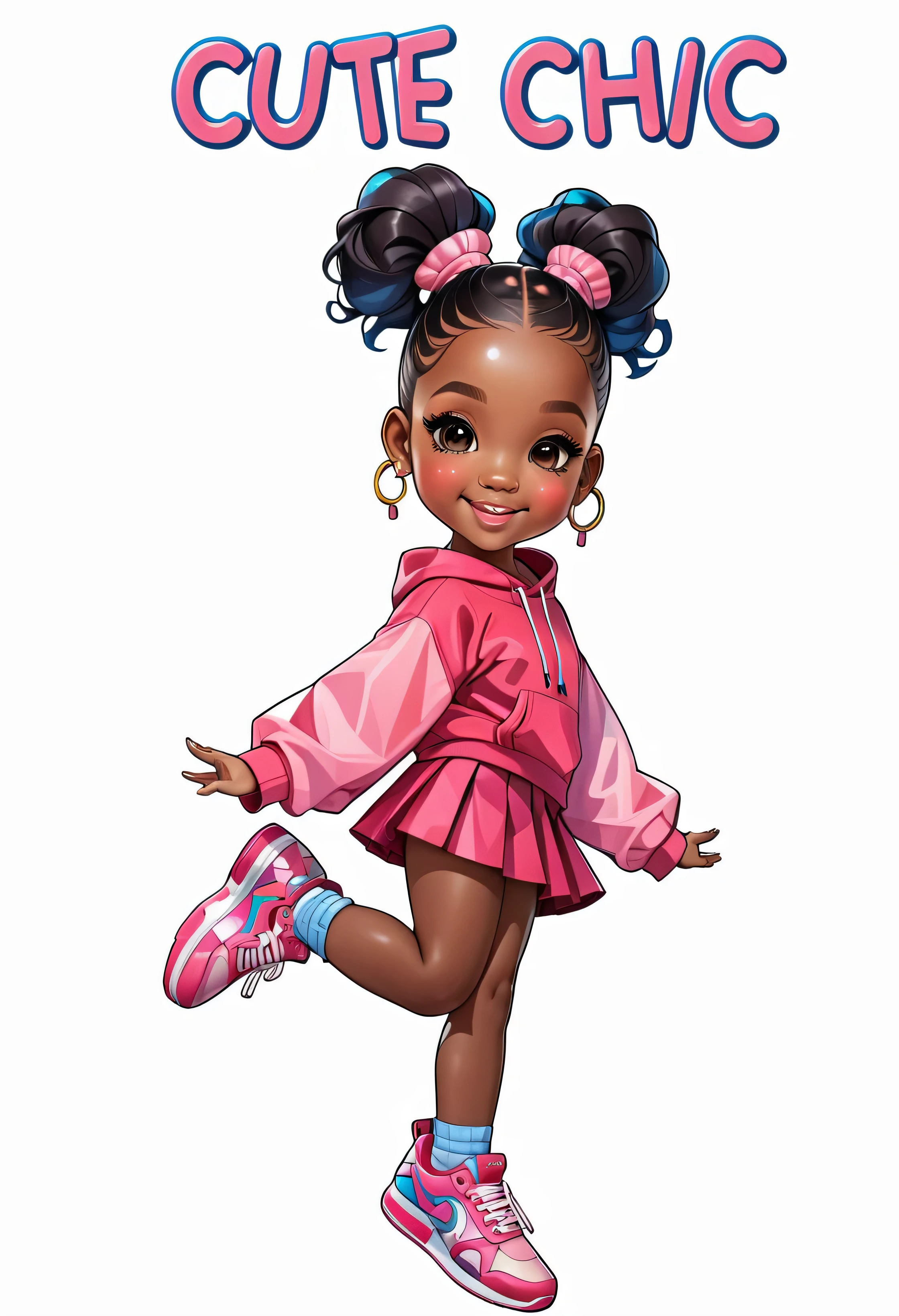 full body shot, ((|) (cute black baby girl with ponytails smiling with fashion pose) fashion illustration)), hands in the air, acolchoamento ,multidimensional geometric wall PORTRAIT, arte, Chibi, bubble gum pink short hoodie, pink short skirt, pink shoe, pink sneakers, Yang016K, lindo,(( Predominant red coloration ,azul e branco)) Primary works, qualidade superior, melhor qualidade, , Beautiful and Aesthetic,), Eduardo Kobra acolchoamento ,multidimensional geometric wall PORTRAIT, arte, Chibo,detalhes, (good hand), (good leg),
