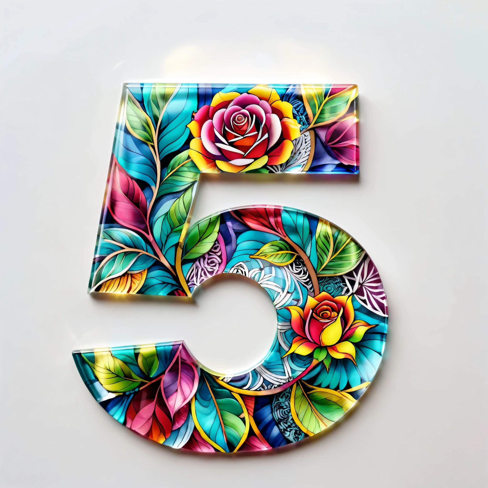 White background,Transparency Glass number,(colorful rose),Chinese color,Very colorful,(zentangle:1.2), (geomerty:1.2)