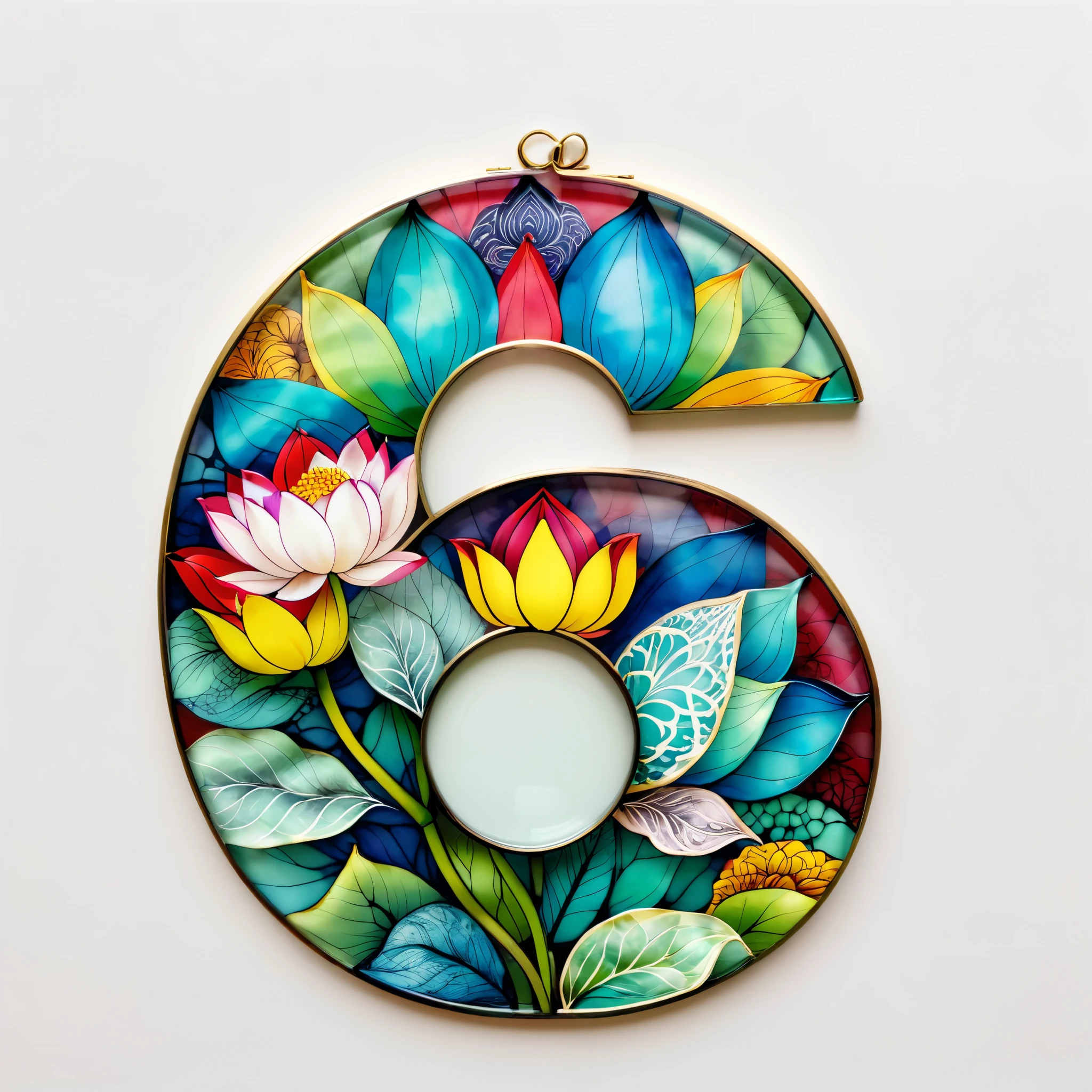 White background,Transparency Glass number,(colorful Lotus),Chinese color,Very colorful,(zentangle:1.2), (geomerty:1.2)