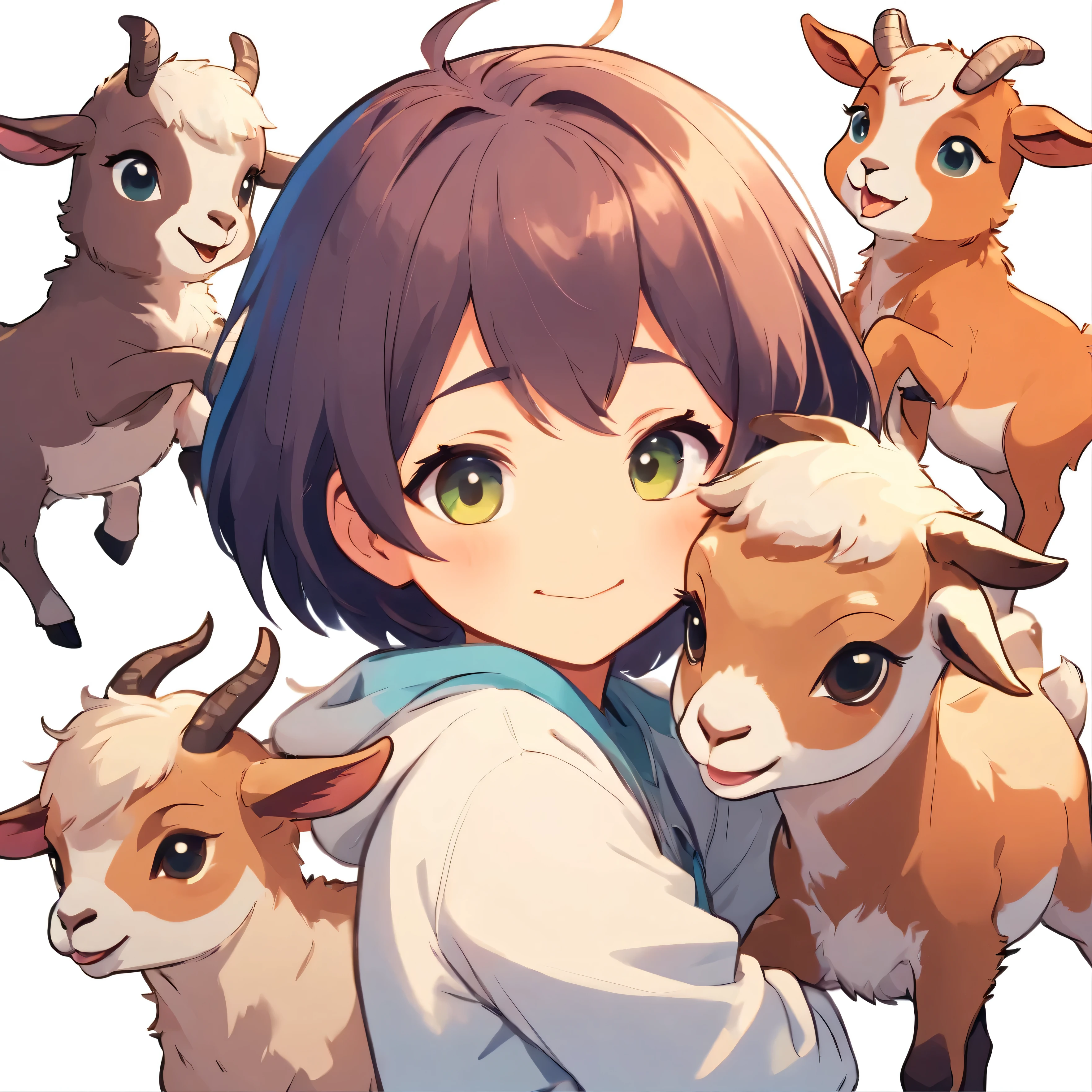 Kawaii stickers with happy baby goats , vektoriell , Konturen , White background