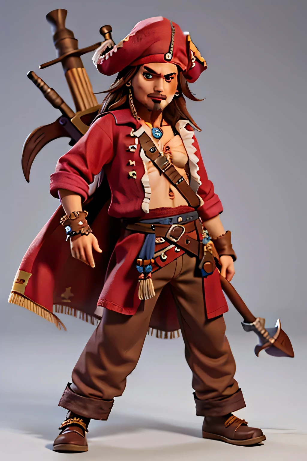 Pirates of the Caribbean Captain Jack Sparrow Game Concept Art Fantasy,disheveled hair、Rough beard and sharp eyes,Handsome facial features