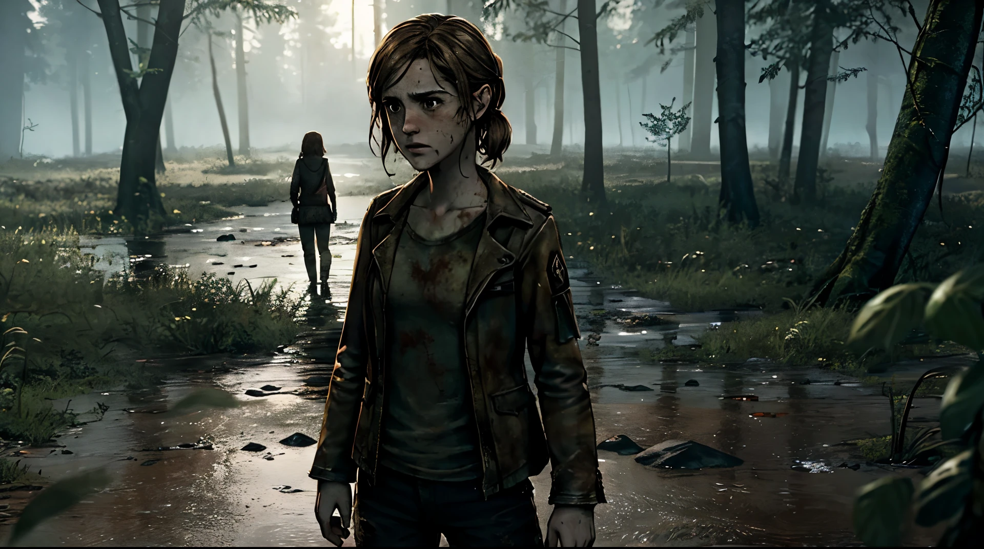 Hermione Granger + the last of us элли game (Hermione as Ellie)naked survives in the forest with Joel kills zombies, intestines, blood, fatigue, hope, rage, anger. post apocalypse.