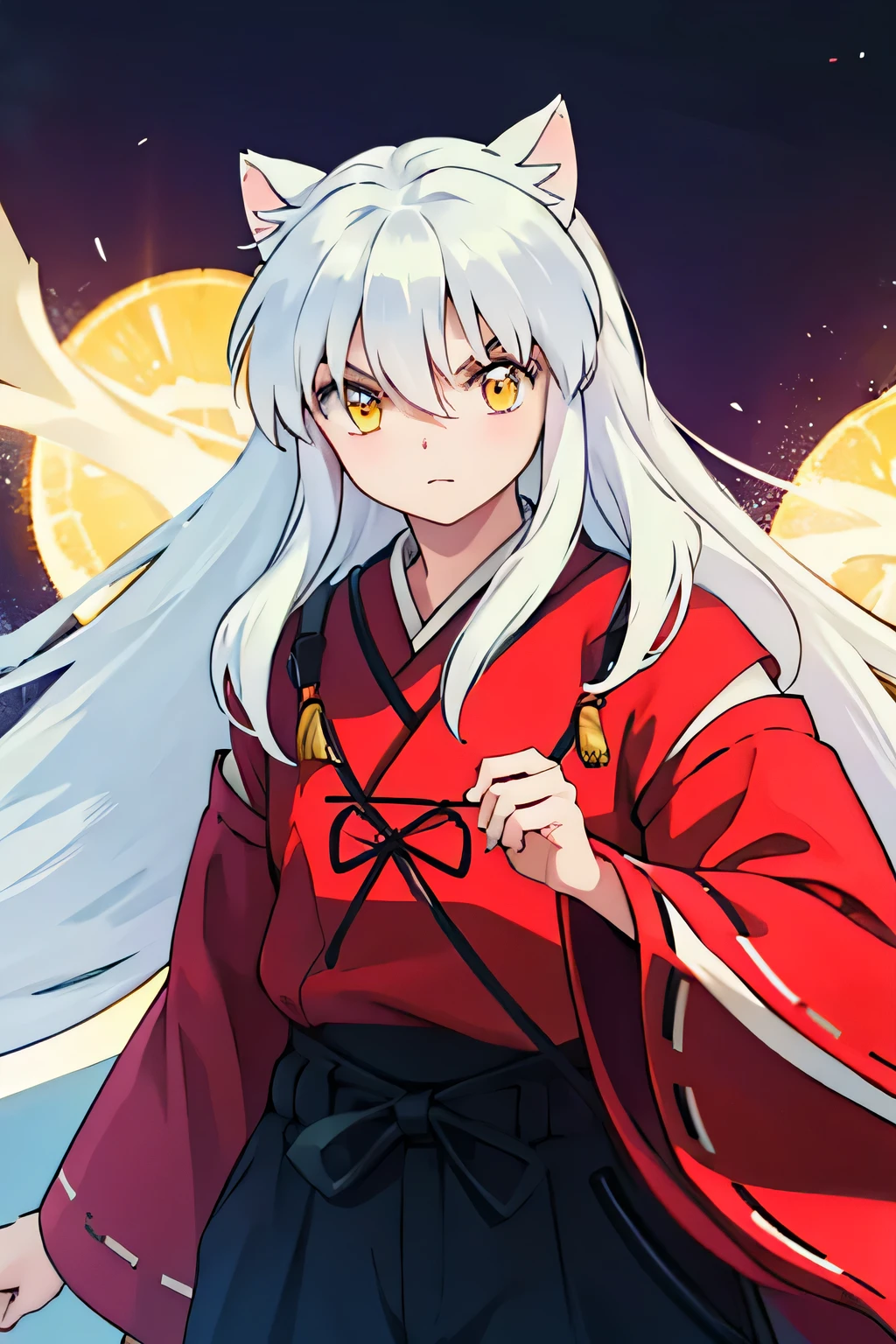 (masterpiece), best quality, expressive eyes, perfect face，inuyashamc, inuyasha, long hair, animal ears, white hair, male focus,dog ears, (yellow eyes:1.5),japanese clothes, hakama, red hakama,outdoors,looking at viewer, (cowboy shot:1.5),(masterpiece:1.2), best quality, high resolution, unity 8k wallpaper, (illustration:0.8), (beautiful detailed eyes:1.6), extremely detailed face, perfect lighting, extremely detailed CG, (perfect hands, perfect anatomy),
