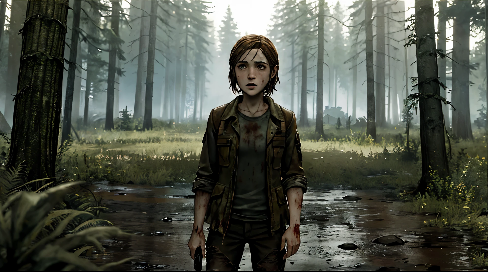 Hermione Granger + the last of us элли game (Hermione as Ellie)naked survives in the forest with Joel kills zombies, intestines, blood, fatigue, hope, rage, anger. post apocalypse.