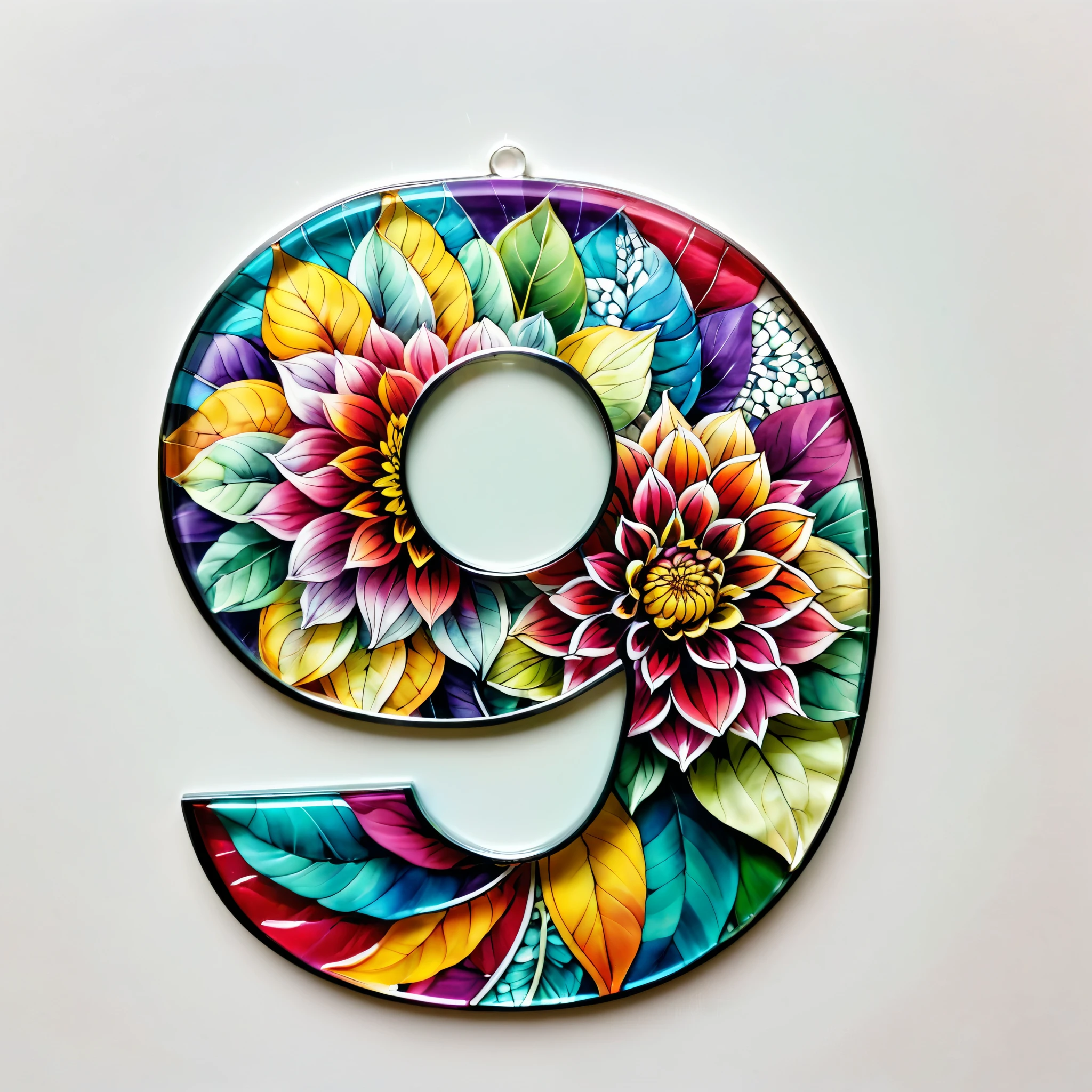White background,Transparency Glass number,(colorful dahlia),Chinese color,Very colorful,(zentangle:1.2), (geomerty:1.2)