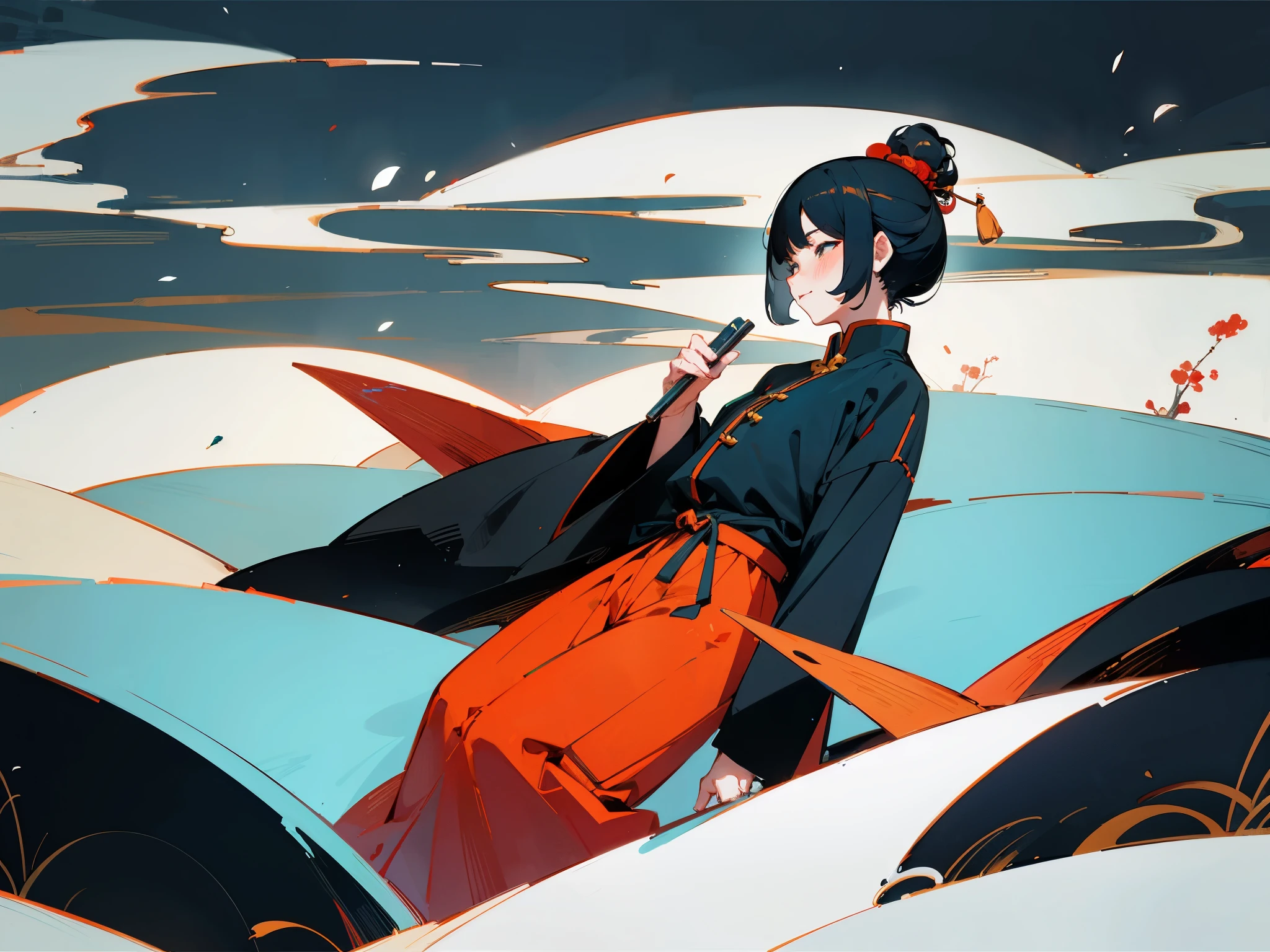 ((Wu Guanzhong's style)) is an artistic expression that combines traditional Chinese ink techniques and Western painting concepts. It is characterized by a modern interpretation of traditional themes, creating unique visual effects through color and line. A girl, winter, lakeside