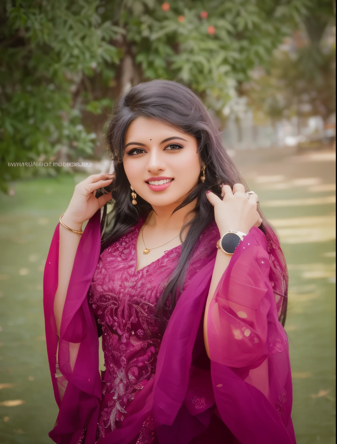 a photo of a 21-year-old woman, stylish, professional portrait, head-shot, slight smile, cute, background bokeh, bshree