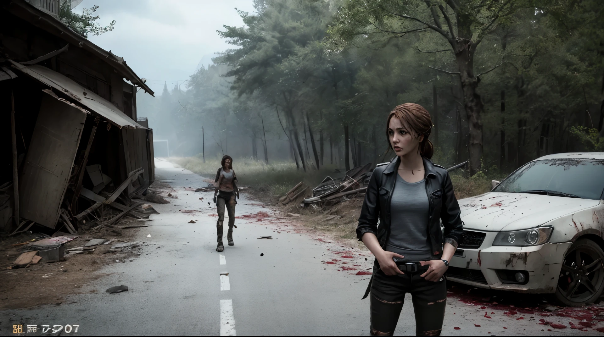 Hermione Granger + the last of us элли game (Hermione as Ellie)naked survives in the forest with Joel kills zombies, intestines, blood, fatigue, hope, rage, anger. post apocalypse. old torn clothes. destruction of the city's cars nature has taken over humanity crafting weapons items