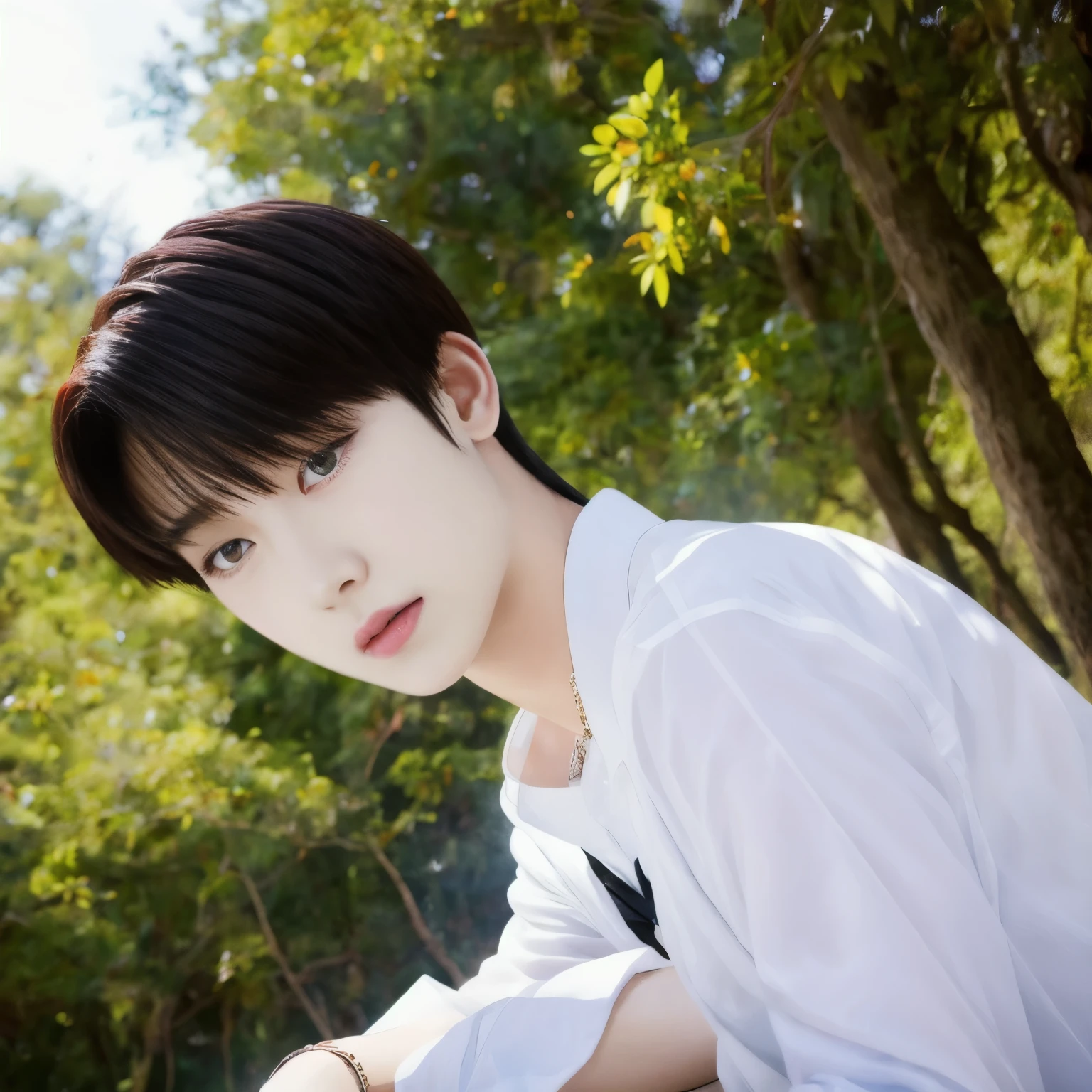 (masterpiece, best quality:1.2),1boy, solo,angelic fanart style, in the forest , ethereal sunny light
