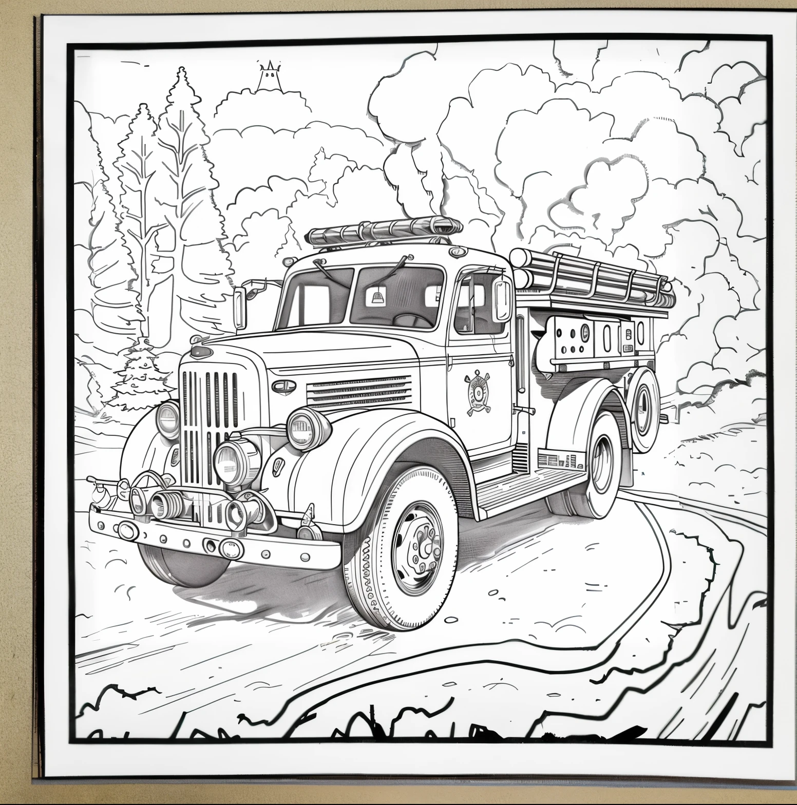 monochrome、fire truck