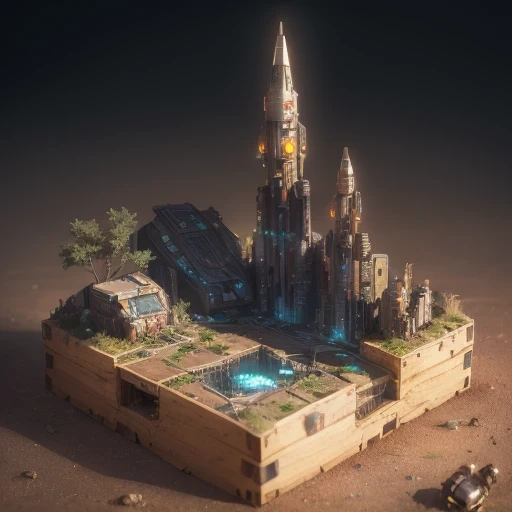 3598年Mars realistic model, (split ends, original photo, best quality, masterpiece:1.4),Steampunk Cyberpunk 6820 City,(CyberpunkMars light:1.3), Mars (related to land),(in a small nature box:1.3),Isometric, small nature, landscape on foundation,landscape,