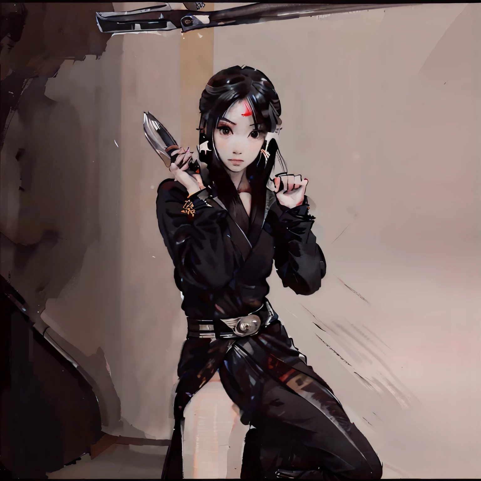 Ninja holding a nunchaku in each hand 