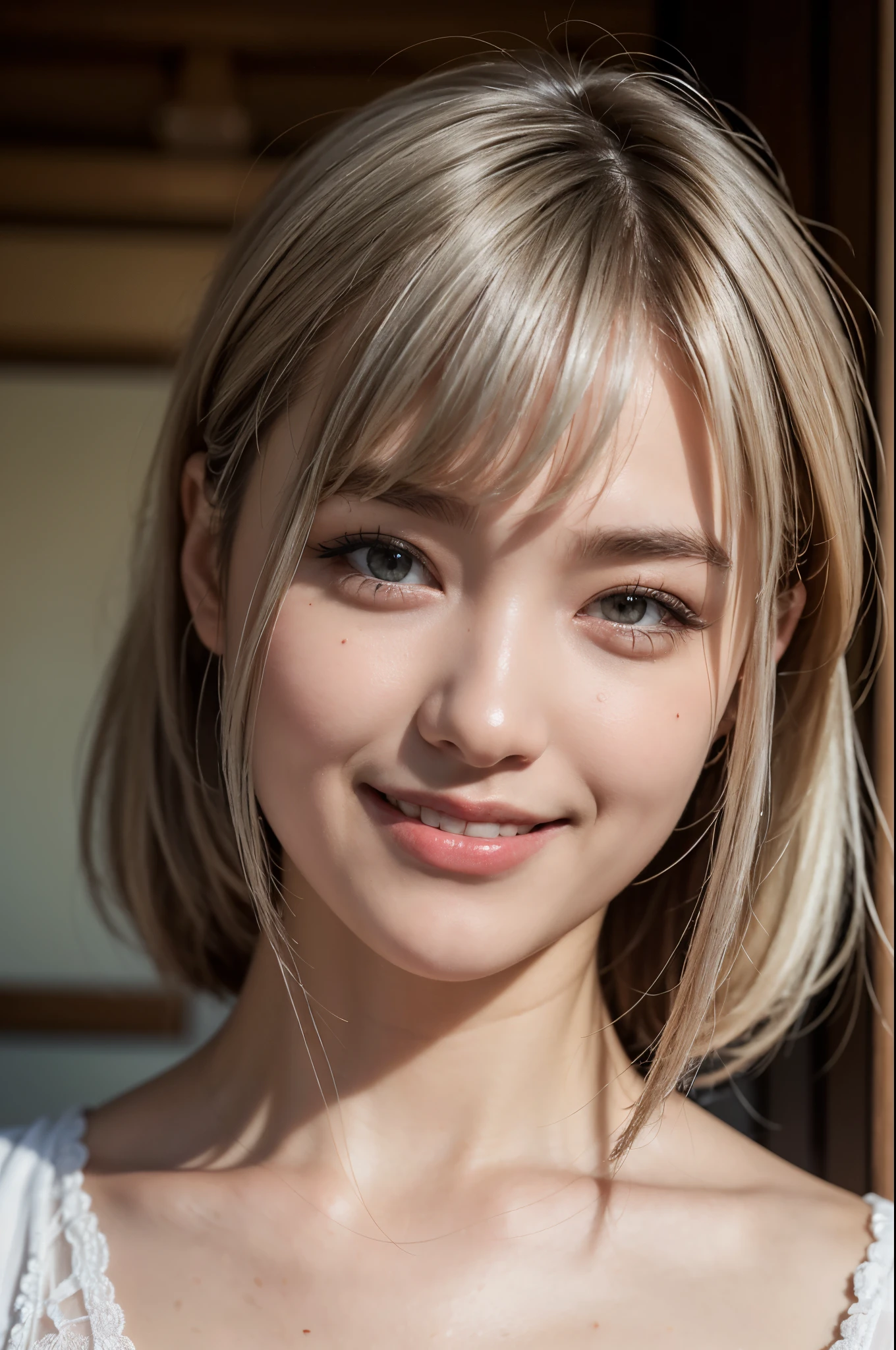 high quality,8K,high resolution,woman,1 personality,realistic texture,(fat1.5),(),(Portrait),(smile),(Japanese),(),(silver hair),(20-year-old),(),,