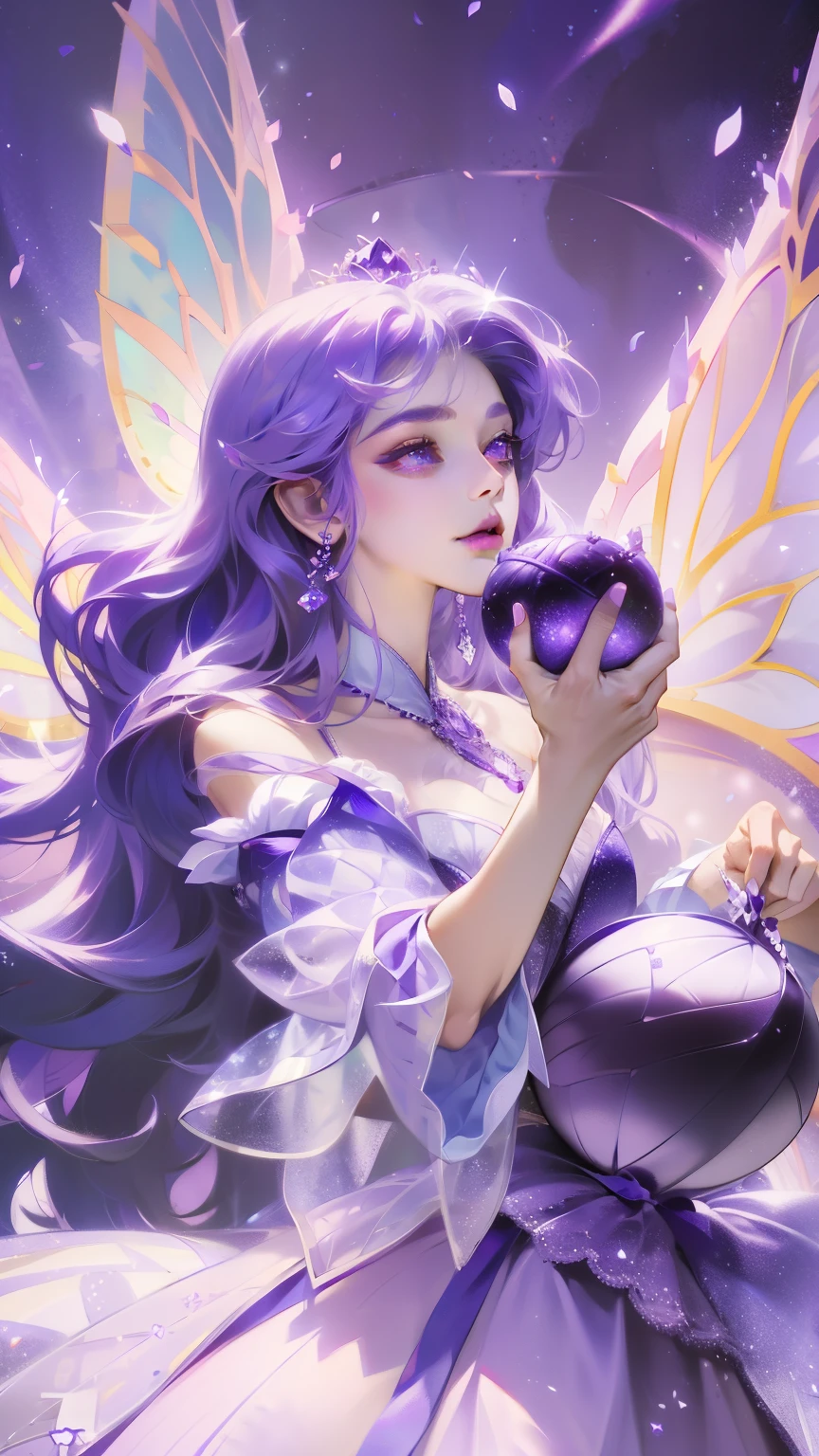 Image of Arafad woman wearing purple dress and butterfly wings，fairy tale core，light violet，princess of amethyst，Belle Defin，ball doll，deep purple，Fantasy dresses，Wear purple，Astral Fairy，purple skin color，Ethereal fairy tale，fantasy costumes，deep purple服装，Wearing a purple romantic tutu，violet skin，🌺 cg society
