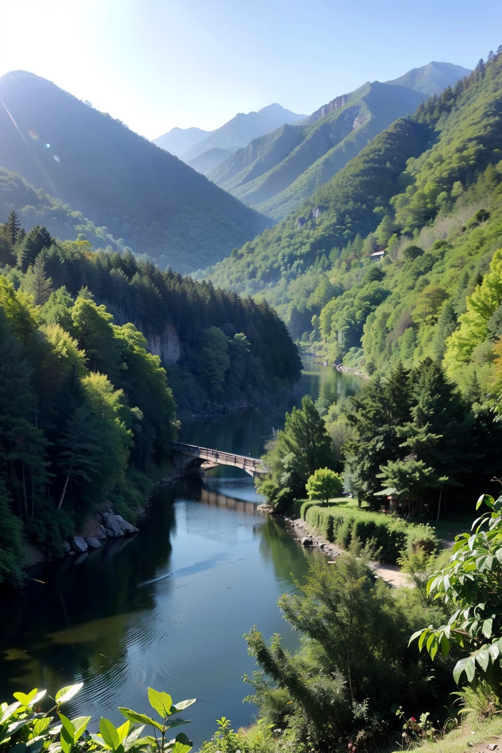 ((best quality)), ((masterpiece)), (detailed), The hot sun is blocked by the bamboo leaves of the mountains.,A touch of coolness moistens the earth。The nameless valley is like a paradise hidden in the depths of a secret realm,
