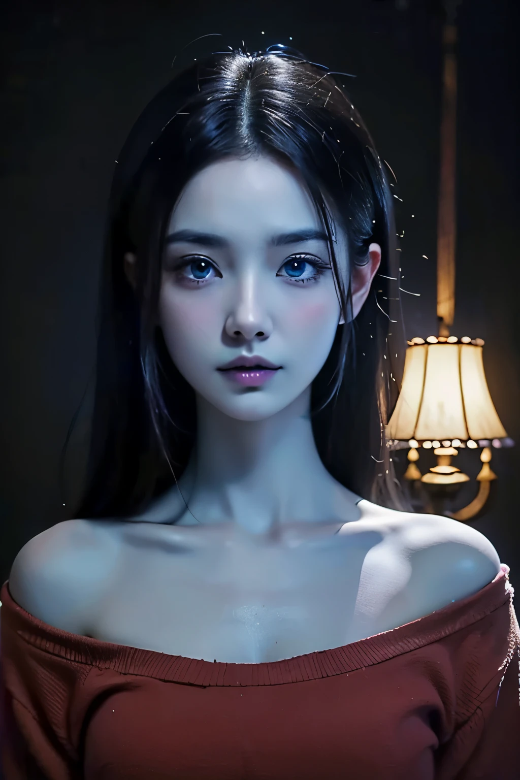 Mutable Demon, alone, blue skin, Romanian ethnicity, full color, full of details, portrait photo, black hair, blue eyes, shadow, lamp, land, 8k, high dynamic range, anime style, full reality, full body photo, hot , very hot, Endless