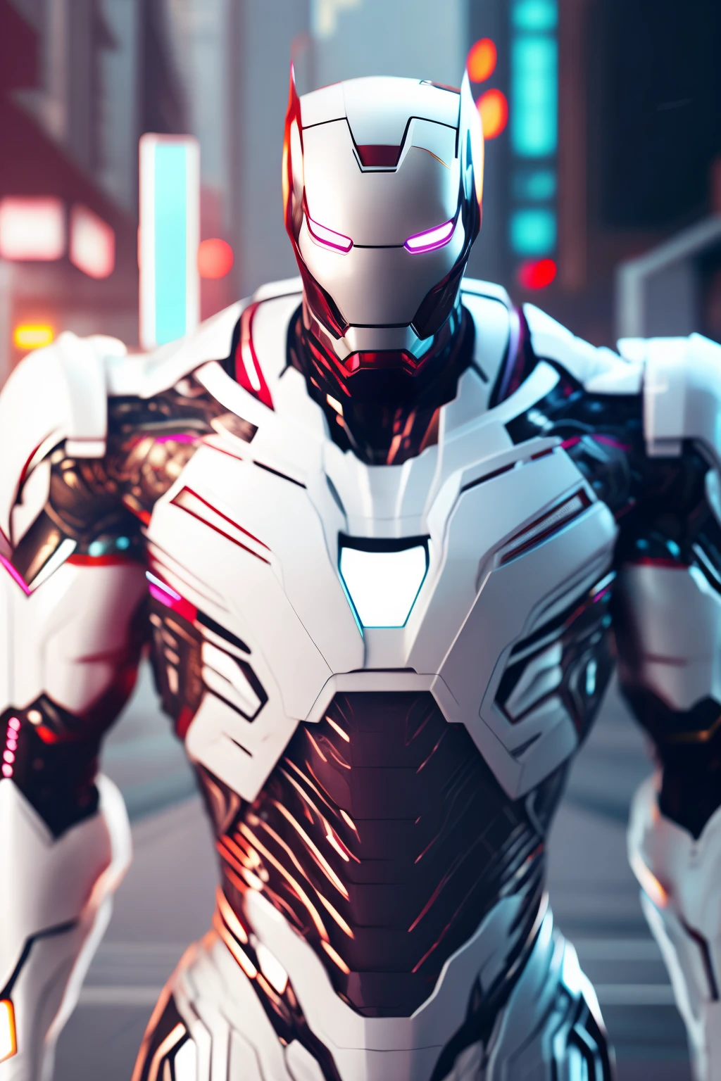 Marvel Ironman White Armadura, Cyberpunk, 8k
