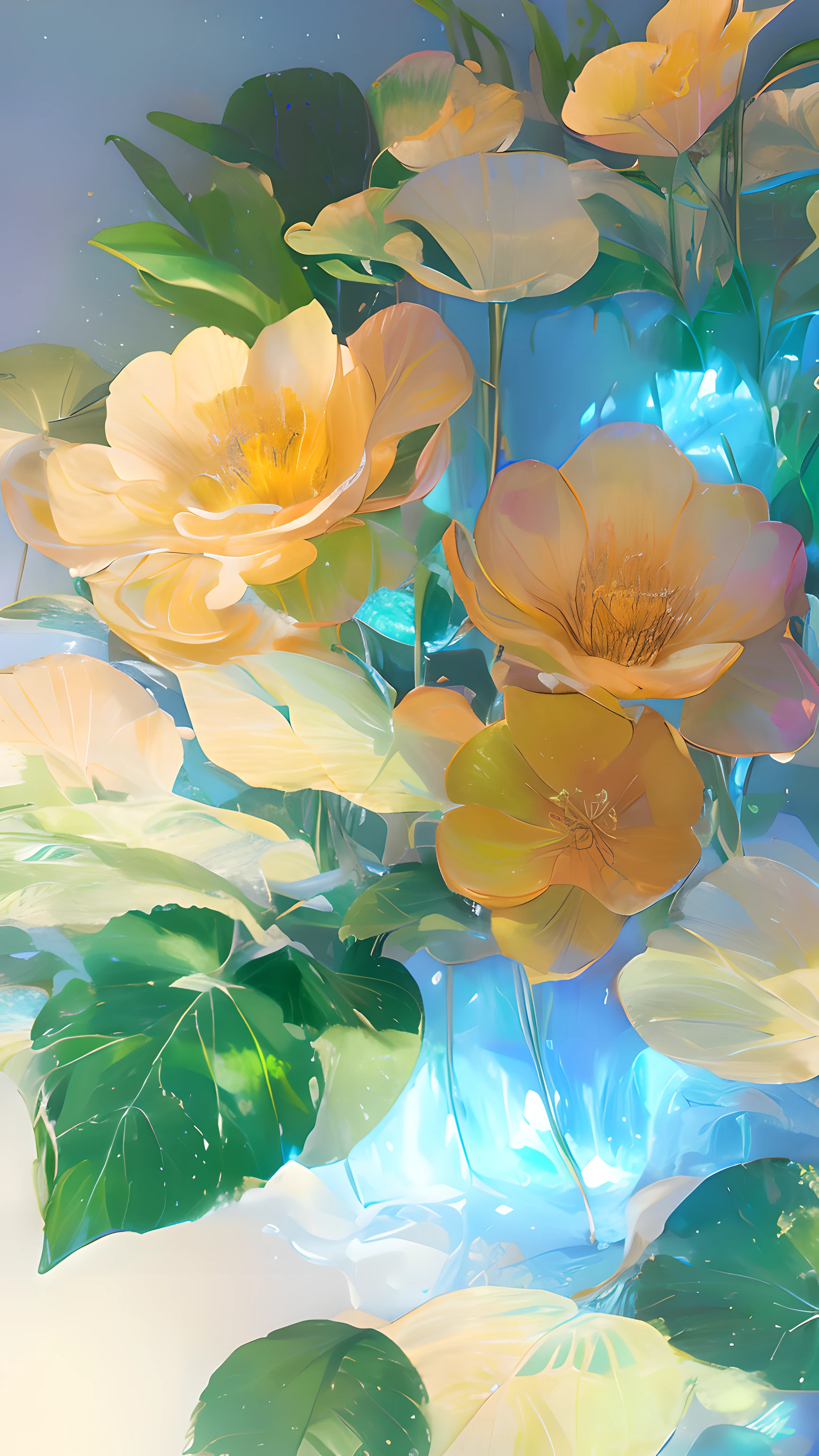 ((1 leaf)),gold,green,vein,Glass texture、Light,Light谱Light, Gradient translucent glass melt, Caustics, clean