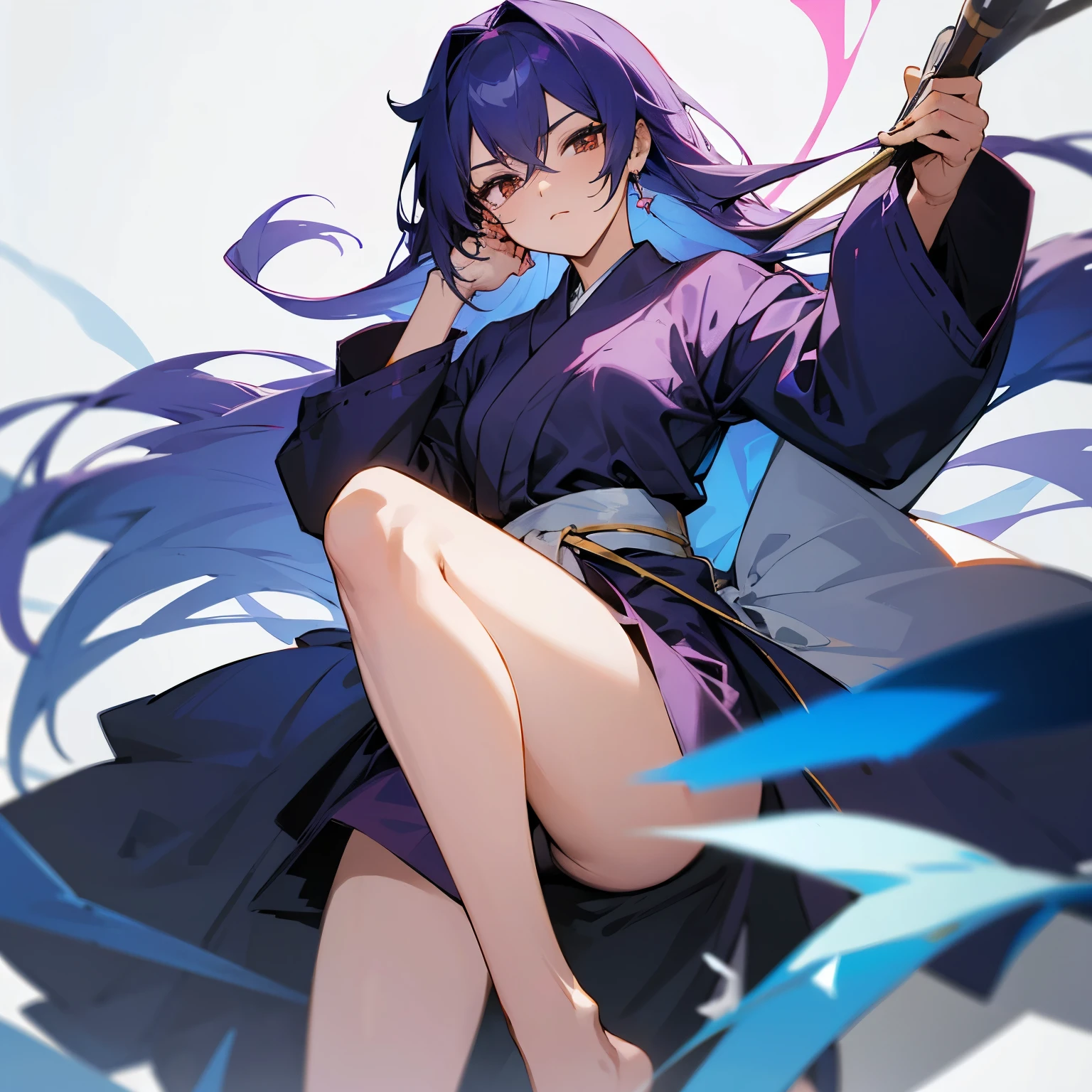 kyou kai from hi shin unit, showing her dirty feet while making an serious face