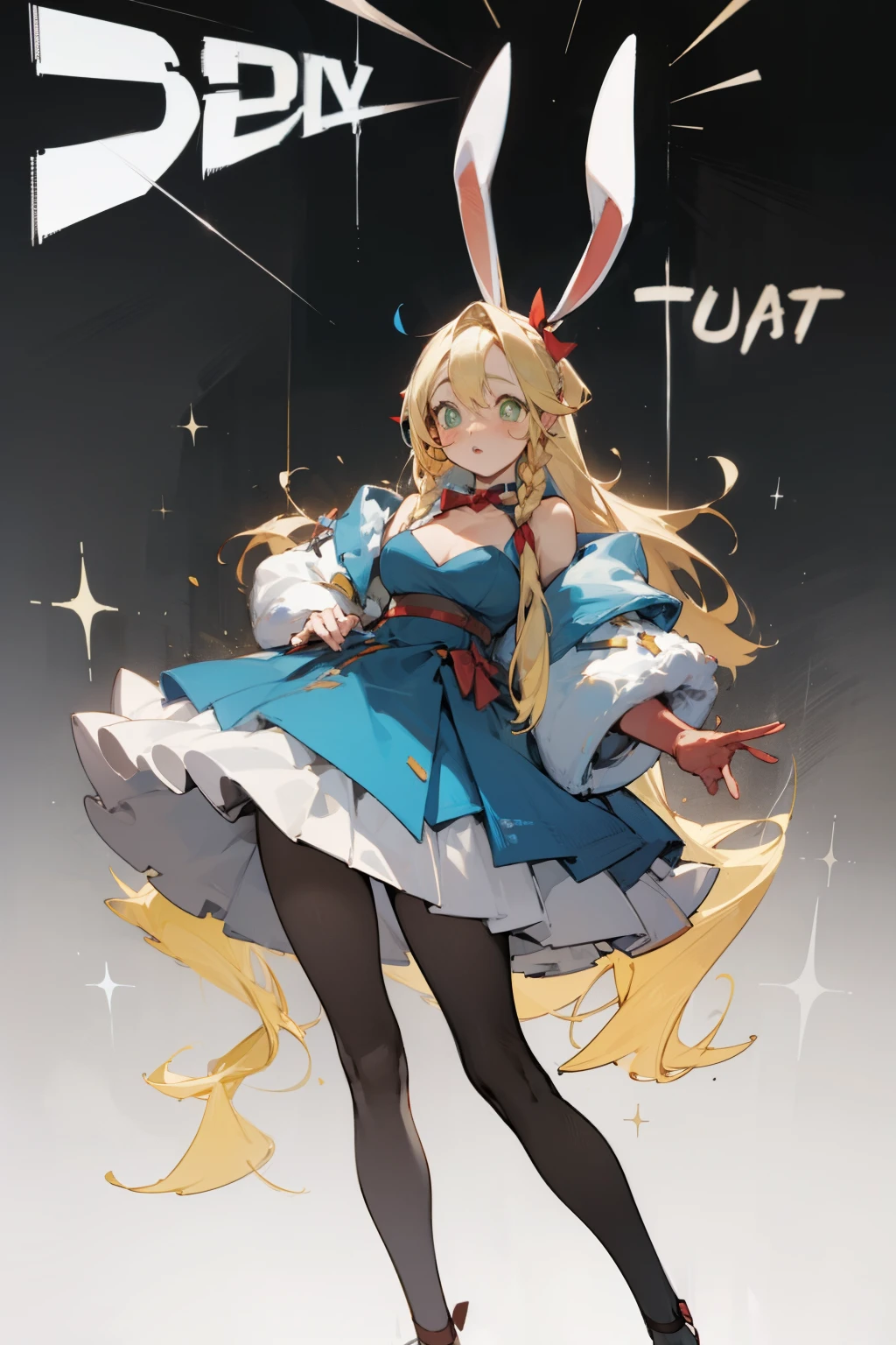 ,pantyhose,bunny girl costume, pop color,(whole body,blonde)
