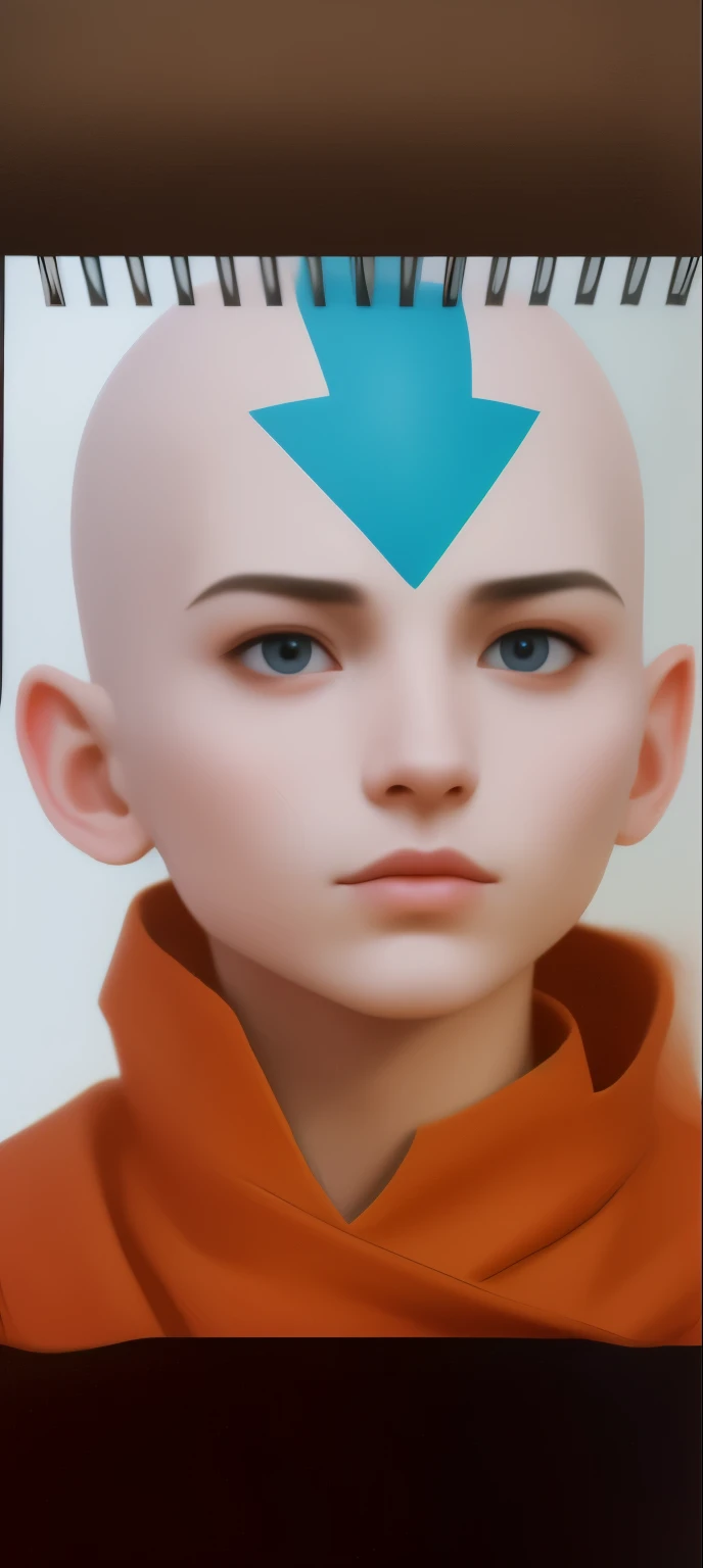 Realistic, perfect skin, no hair, avatar aang, man, simetris eyes, really real, human skin 