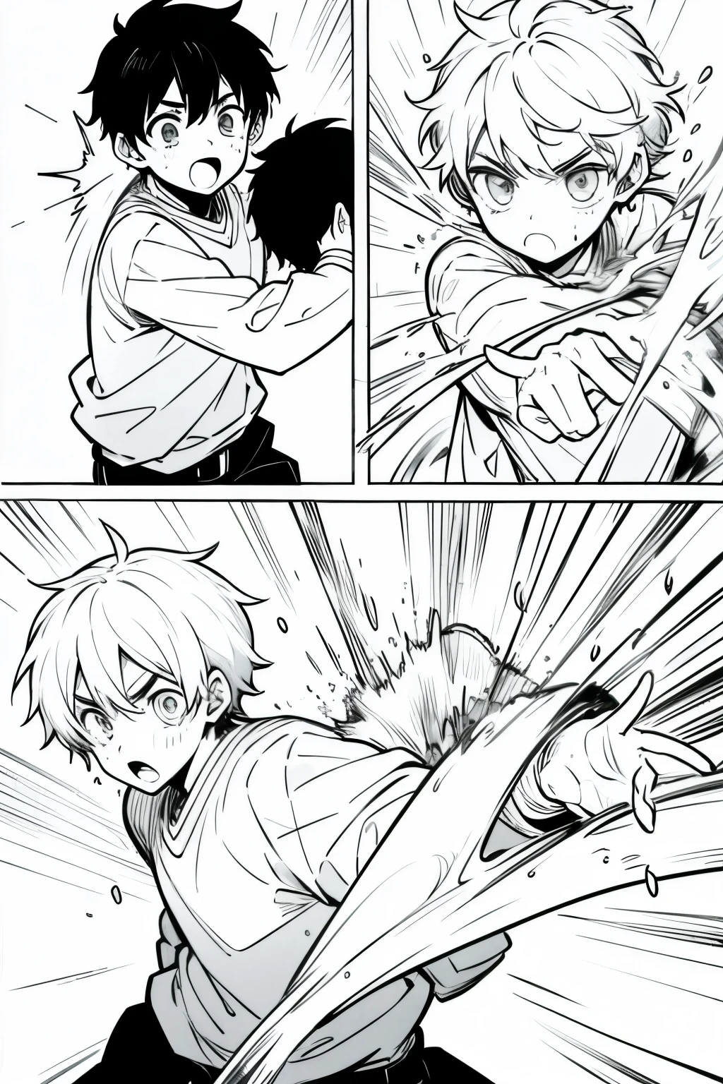 boy no background jumper surprised 4 panel manga battle