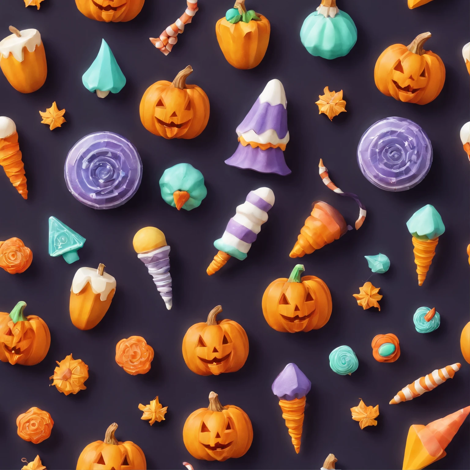 Halloween icons 3D vector set in Ateigailan style, Combining elements of reality and fantasy, Realistic and highly detailed renderings of Candy Core, low poly, soft pastel color palette, Watercolor isolated type isolated on white background