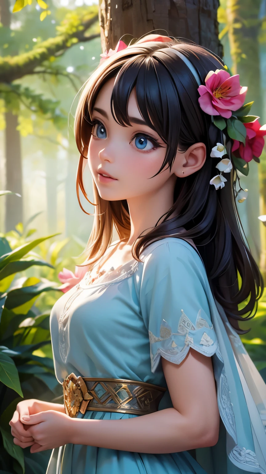 Masterpiece, best quality, high quality, extremely detailed CG unity 8k wallpaper, enchanting dream scene of dream forest, towering trees, hidden fairy canyon, creating a mysterious and enchanting feeling, artstation, digital illustration, complex, trending, pastel colors, oil painting, award winning photography, bokeh, depth of field, HDR, bloom, chromatic aberration, realism, very detailed, artstation trend, CGsociety trend, complex, high detail, dramatic, Midjourney art, brilliant flowers, colorful, real, realistic
