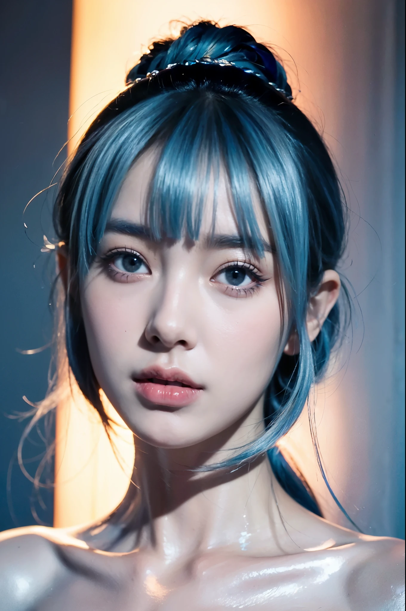 There was a woman with blue hair., Guvez style art, Guvez, beautiful character drawings, Guvez in ArtStation Pixiv, Guvez in Pixiv ArtStation, Amazing anime face pictures, Beautiful digital art, Wlop Rossdraws, Guvez Masterpiece, Detailed digital anime art