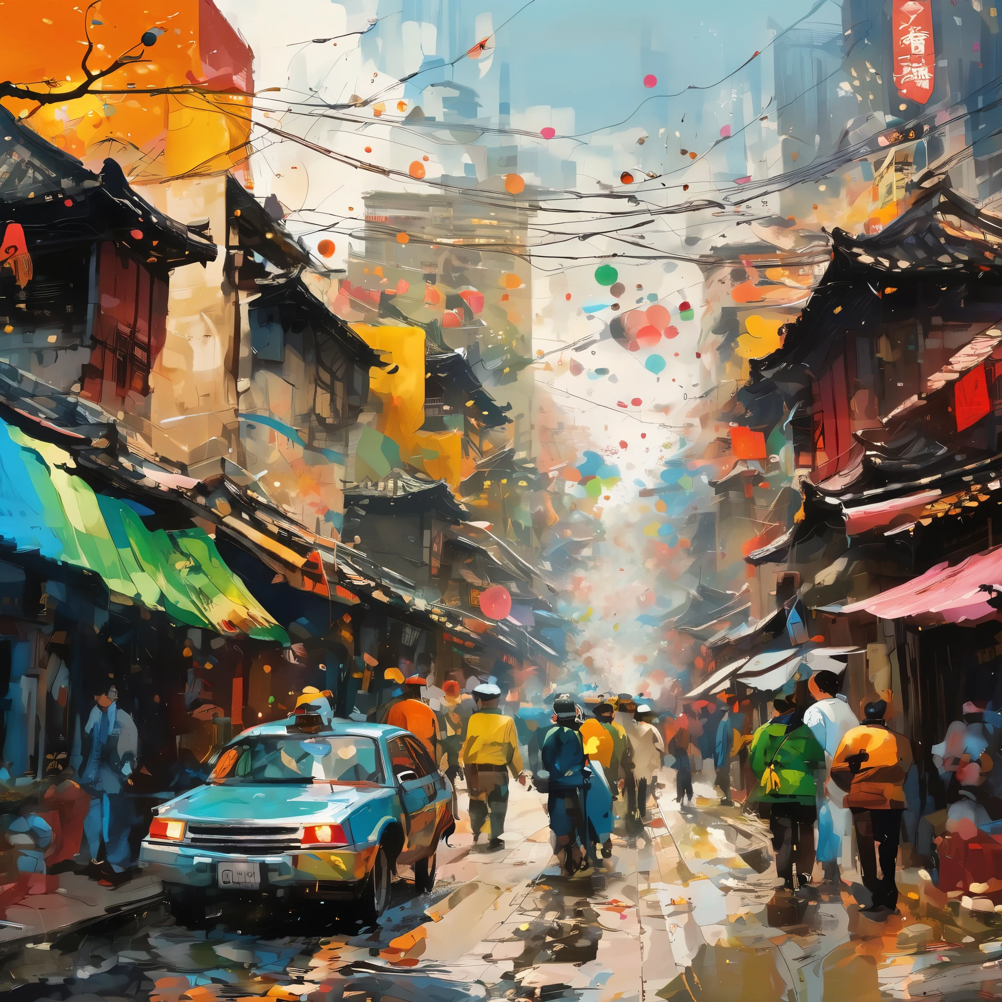 (best quality,4k,highres), (realistic:1.37), ultra-detailed, (professional), (vivid colors), (bokeh), vintage paper texture, Wu Guanzhong's art style, dynamic brush strokes, intense battle scene, intricate details, power-packed punches and kicks, towering buildings crumbling, vibrant explosions, energy bolts and beams, sparks and smoke, dramatic lighting, intense facial expressions, determined robot pilot, menacing alien beast, epic struggle of good vs evil, frenetic action, deep perspectives, attention to anatomy and proportions
