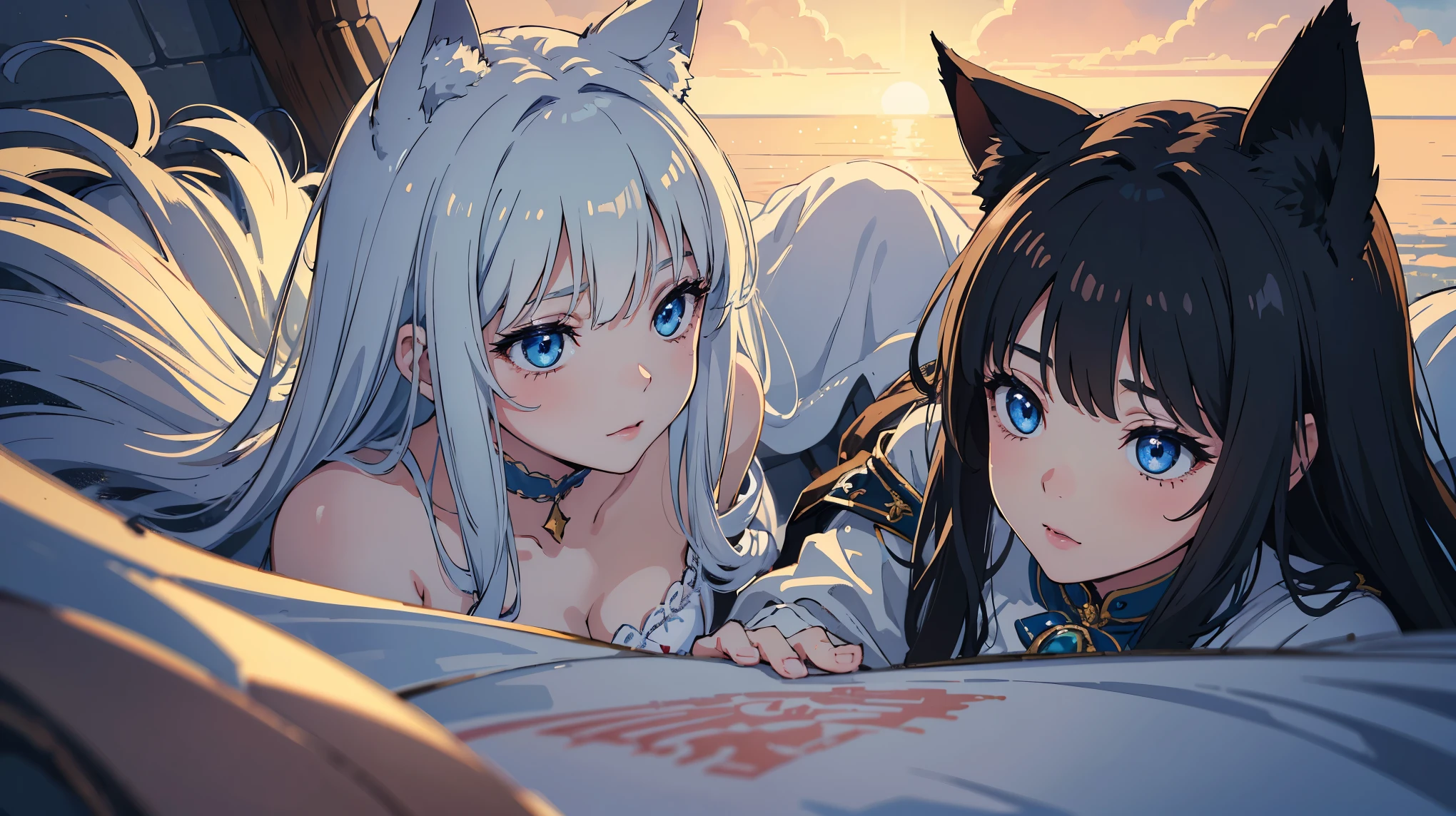 (best quality,4k,highres,masterpiece:1.2),ultra-detailed,realistic,anime style,charming,captivating blue eyes,detailed long hair,cute cat ears,German WW2 dress,fine wrinkles on the fabric,lush garden background,vivid colors,soft lighting,delicate facial features,flawless skin,alluring pose,elegant posture,smiling lips,subtle blush on cheeks,beautifully drawn fingers,pencil line details,sparkling jewelry,ethereal atmosphere,dreamy and magical ambiance,fantasy elements,impressive shading techniques,romantic vibe,captivating composition,mysterious aura,expressive eyes that draw you in,attention to clothing folds and creases,subtle and intricate patterns on the dress,dynamic and flowing movement in the hair,juxtaposition of soft and sharp lines,realistic rendering of the cat ears with fine fur details,lively and expressive character design,cinematic and dramatic feeling,meticulously painted surroundings,glimmering highlights in the eyes and hair,awe-inspiring depth and dimension,impressive attention to details,attention-grabbing artwork that evokes emotions.