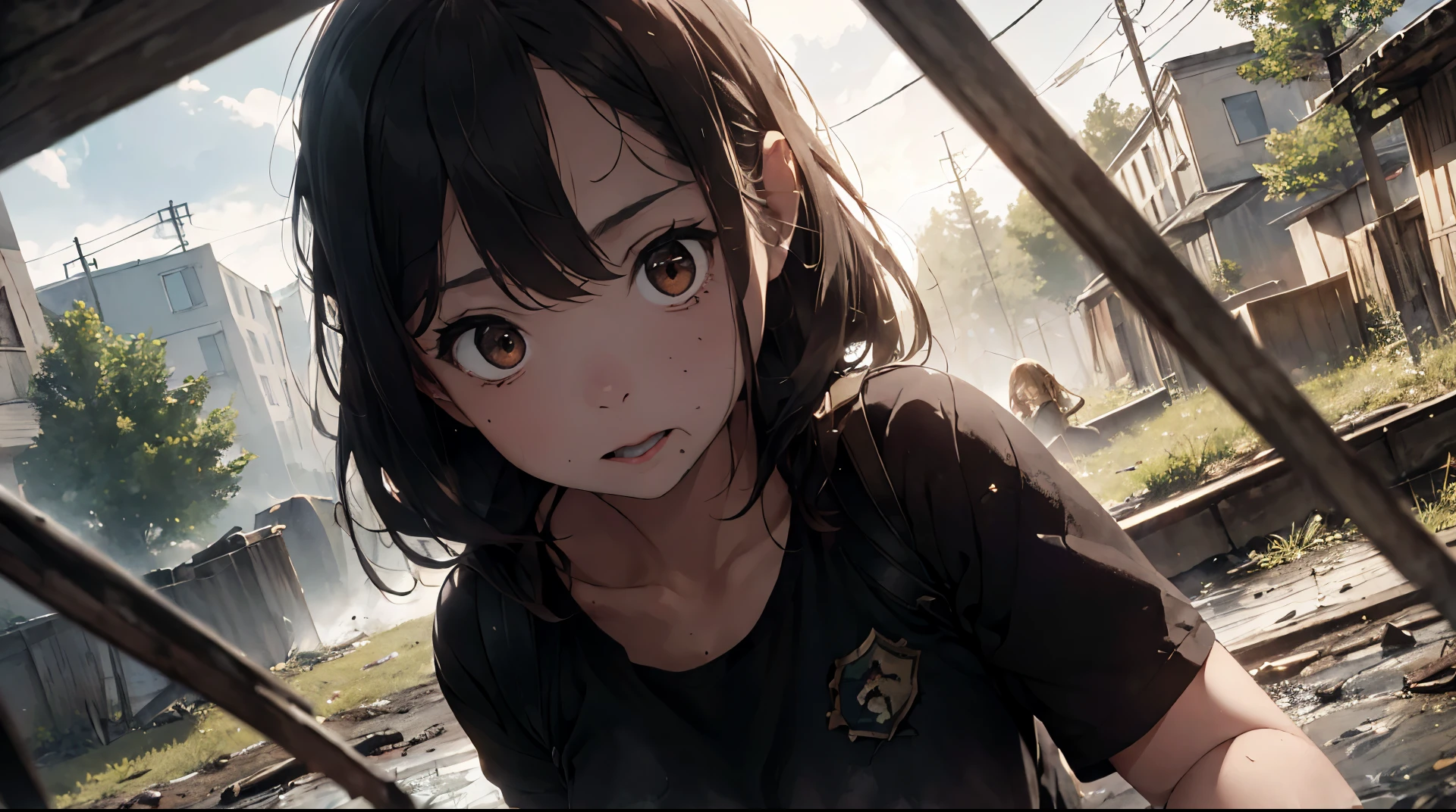 Hermione Granger (14 years)+ the last of us элли (14 years) game (Hermione as Ellie)naked survives in the forest with Joel (Joel is 56) kills zombies, intestines, blood, fatigue, hope, rage, anger. post apocalypse. old torn clothes. destruction of city cars, nature has taken over humanity, crafting weapons, items, zombies, tearing off limbs on the face, powdery mushrooms, disputes