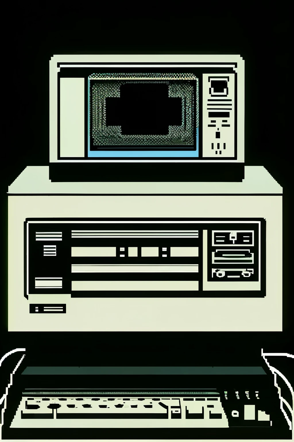 Old school computer with an 8-bit pixel art face on its screen, (Retro technology:1.1), (8-bit aesthetics:1.2), CRT monitor, ((Vintage computing:1.1)), ((Pixelated image:1.2)), ((Detailed 8-bit graphics:1.3)), ((Monochrome colors:1.15)), ((Warm glow:1.3)), ((Refurbished:1.1)), ((Nostalgic:1.1)), ((2D visuals:1.2)), ((Simple lines:1.3)), ((Grainy texture:1.2)), ((Classic design:1.1)), ((V