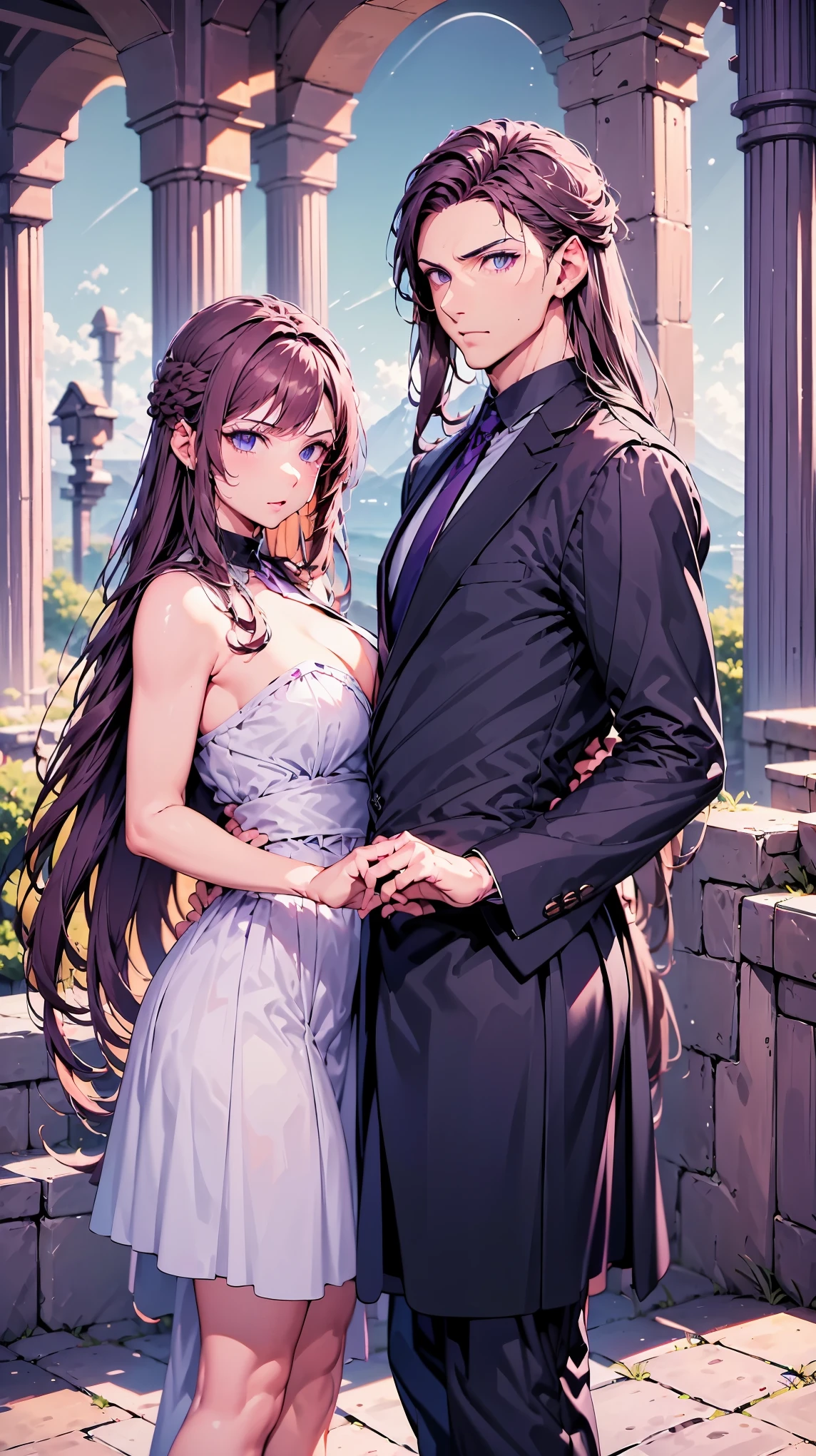 Una pareja dulce pasando un momento romantico, medieval, ((mujer pelo rubio largo y rizado :1.2 and man brown hair, ojos pardoatrimonio, amantes.
