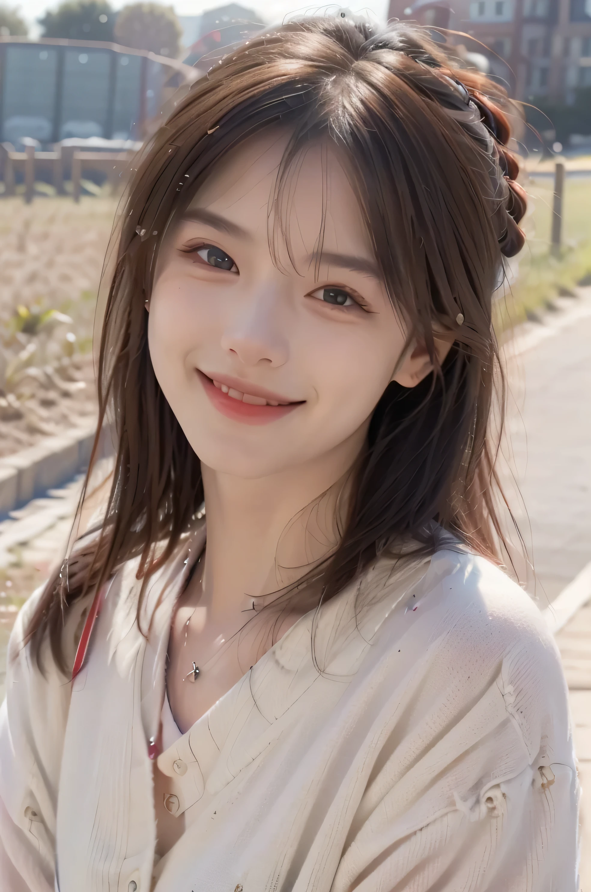 best quality, masterpiece, ultra high resolution, (lifelike:1.4), original photo, 1 girl, Smile, bigger eyes