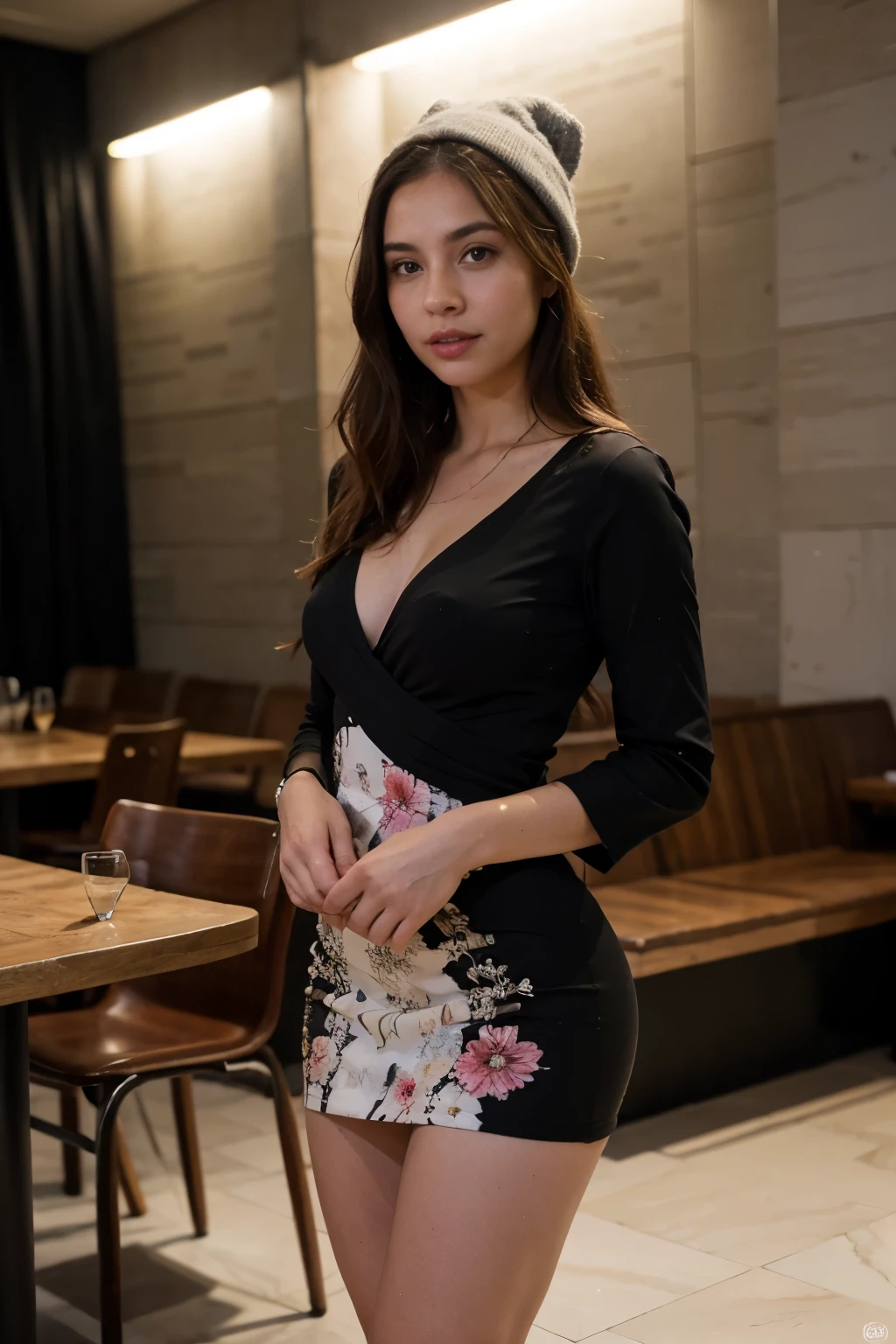 ((Mejor calidad)), ((Obra maestra)), (detallado), cara perfecta, Une Colombienne de 23 ans, Figura de reloj de arena, small breasts, hyper realistic, hermoso rostro, jefe de'artwork, mejor calidad, solamente, ultra high resolution, foto tomada desde lejos, todo el cuerpo, Piel bronceada, Professional lighting, colores vivos, rasgos faciales detallados, largos cheveux noirs fluidos, labios llenos, Postura elegante, caliente iluminando su cara, create soft shadows. La calidad del'the image is of the highest level, Capturando cada detalle intrincado de la mujer y su entorno.. Sharp focus and ultra-detailed rendering, highlighting the beauty of the Colombian woman'una manera cautivadora y elegante.- Dress up in a colorful floral dress.,
vestido'an elegant bodycon black dress that accentuates her curves,
use calzas y una sudadera: espacio para estar de pie en un restaurante elegante / standing in a green garden surrounded by vibrant flowers, a gentle breeze blows across the scene, el calor del sol iluminando su rostro, create soft shadows.
Have fun and enjoy in a nightclub under vibrant neon lights
, L'El ambiente general es alegre y vibrante., con un toque de romance, dynamic posture, Vista lateral