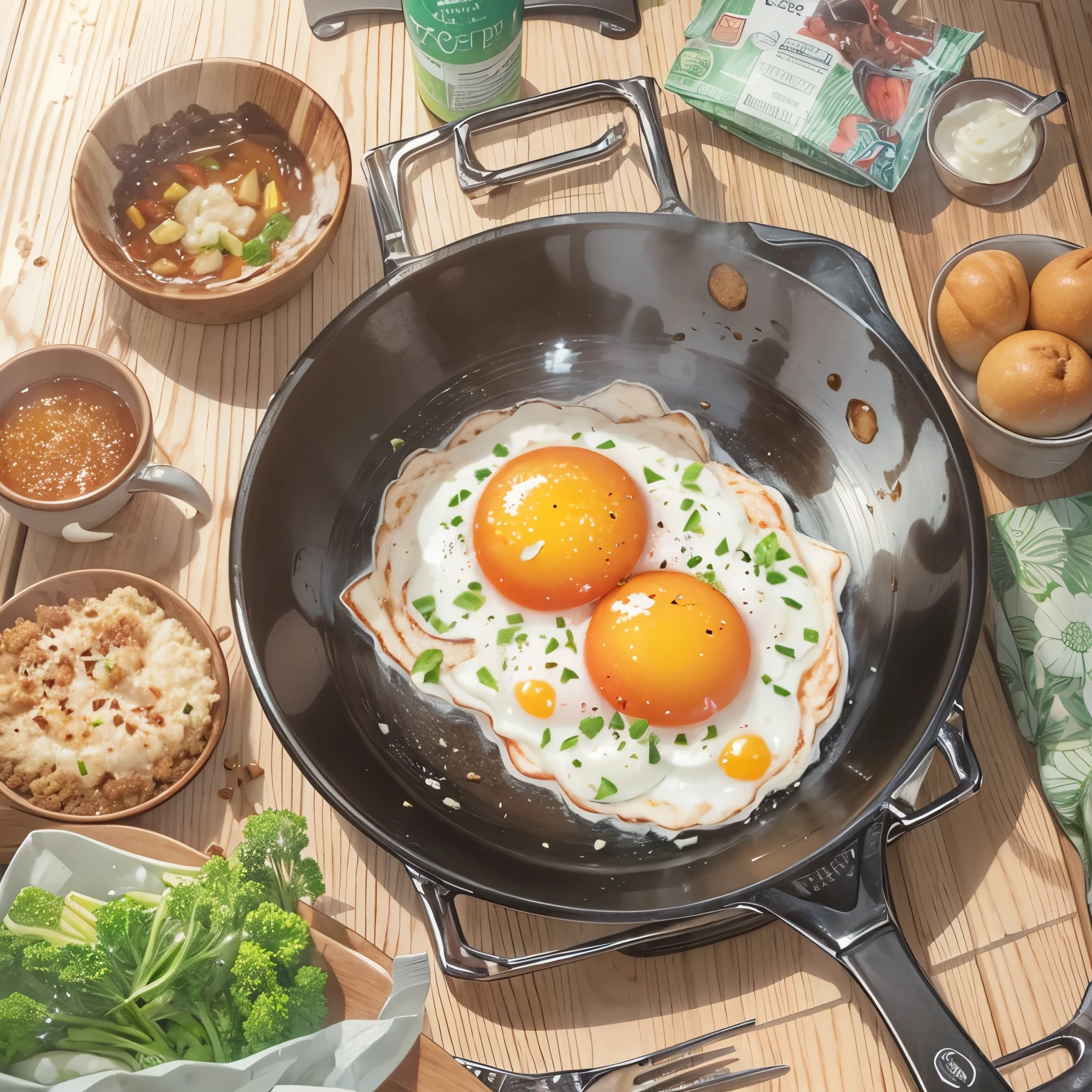 　１On top of the pan１fried egg、anime style