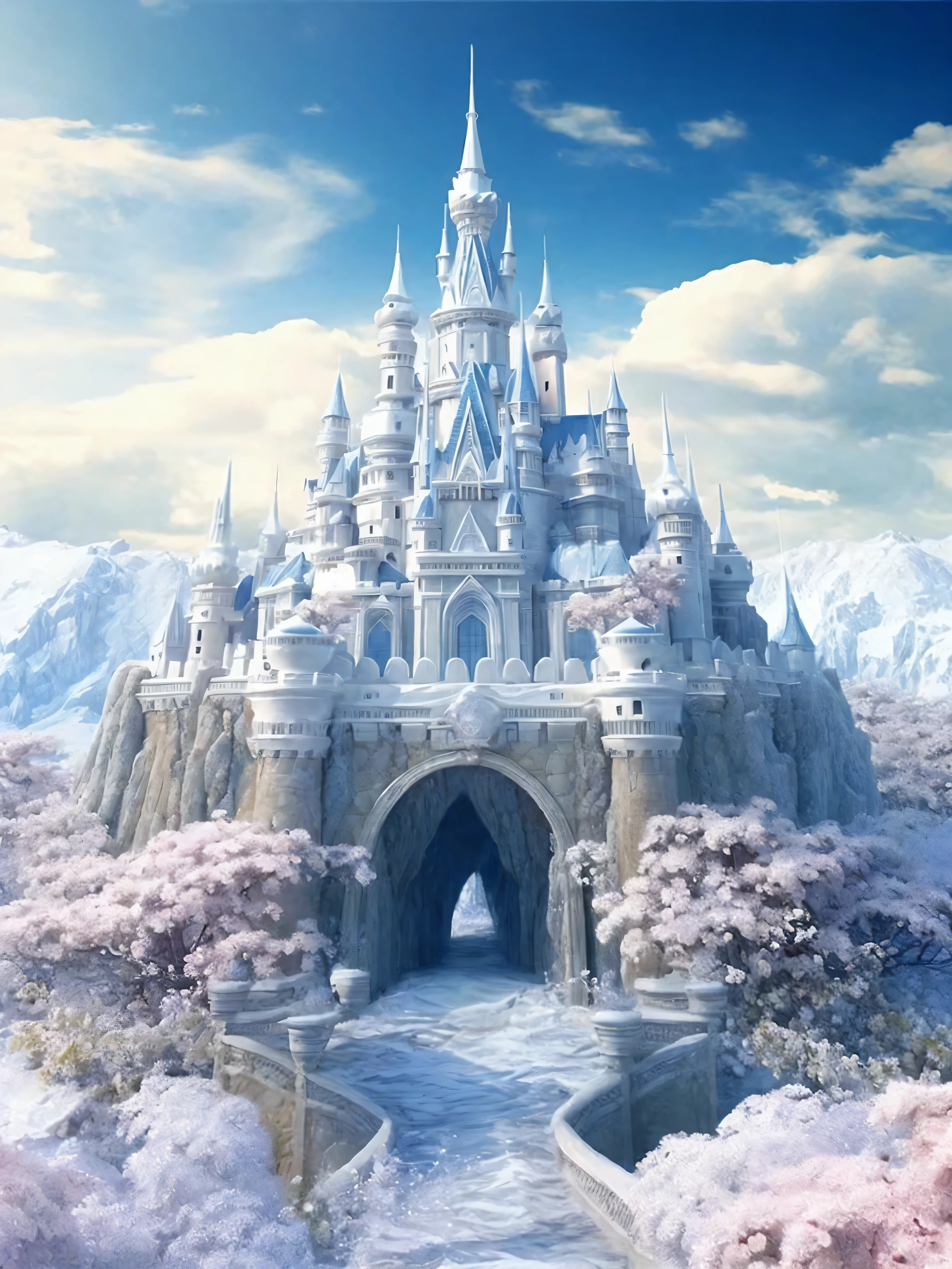 a close up of a castle with a bridge in the middle of it, castle background, beautiful castle, fantasy castle, light kingdom backdrop, fairy tale style background, palace background, high fantasy castle, anime background, magical castle, castle scene manga, castle setting, background is disneyland castle, anime background art, beautiful detailed fantasy, winter scene fantasy, fantasy fairytale story