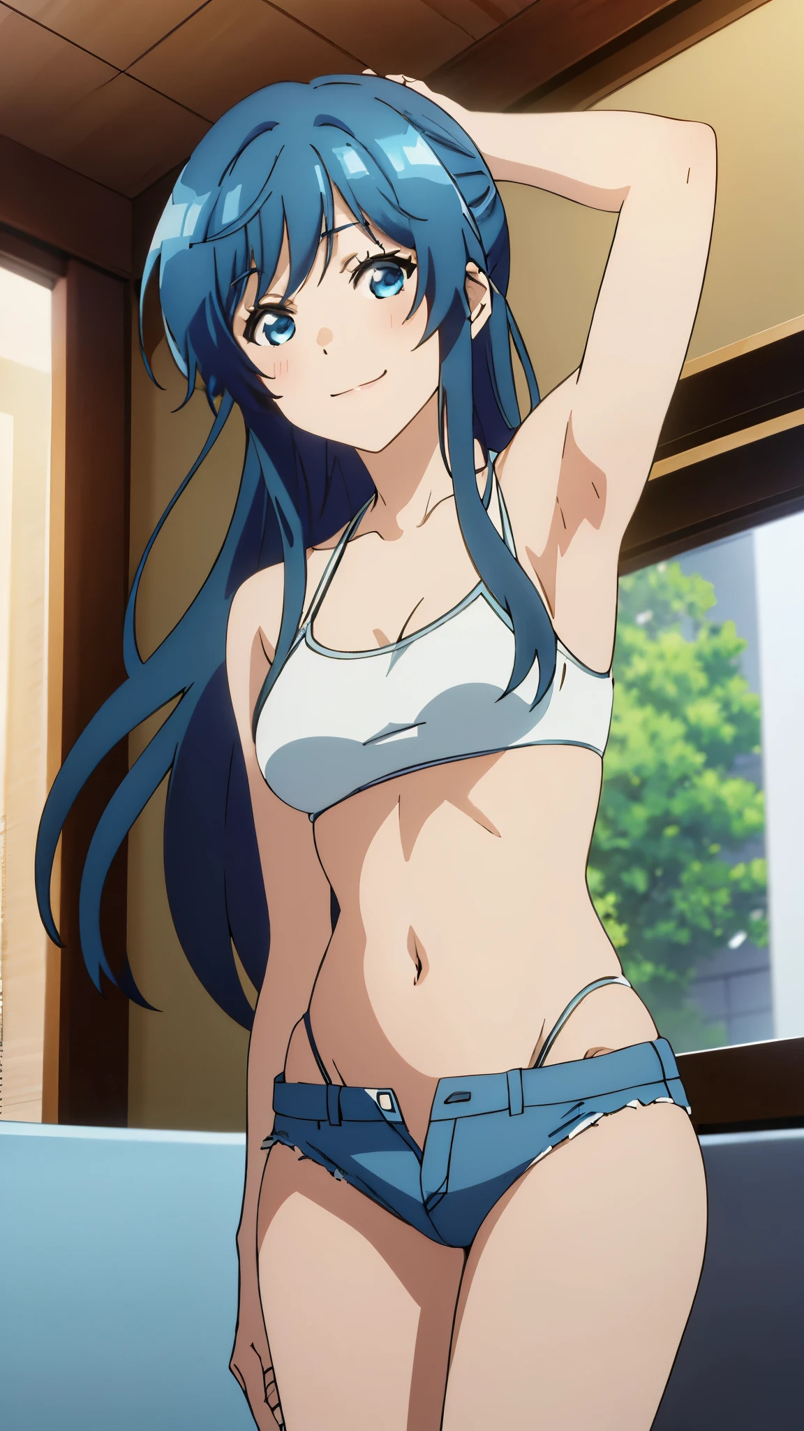 1 girl,Ocean,(yukih0sita yukino),underwear,(whole body:1,0),Are standing,long legs,barefoot,(Toe),(pussy cameltoe:1.0),(white bra),(White ruffled panties),