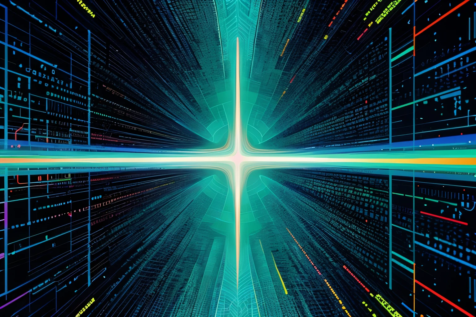 An abstract digital artwork inspired by data visualization, incorporating vibrant colors and intricate patterns.