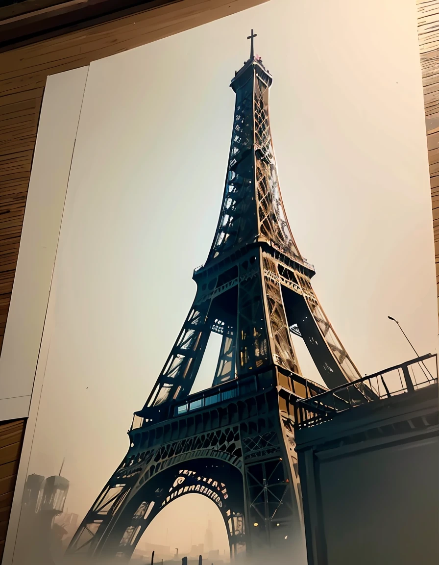 In this artistic endeavor, blend the traditional Chinese ink wash technique with elements of Wu Guanzhong's style, infusing it with the Eiffel Tower as the subject. Embrace the fluidity and expressive brushwork characteristic of Chinese ink painting, capturing the tower's essence with bold strokes and dynamic composition. Integrate Western painting concepts such as perspective and chiaroscuro to add depth and dimension to the scene, harmonizing Eastern and Western aesthetics. Focus on capturing the architectural grandeur of the Eiffel Tower while imbuing it with the poetic subtlety and meditative quality reminiscent of traditional Chinese landscape painting. Let the synthesis of these influences create a captivating visual narrative that transcends cultural boundaries.