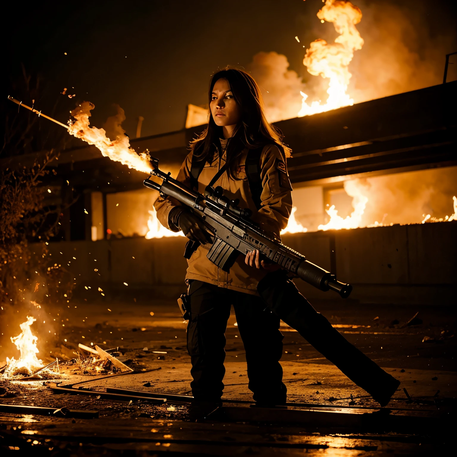 Generates image of a golden sniper rifle with flames