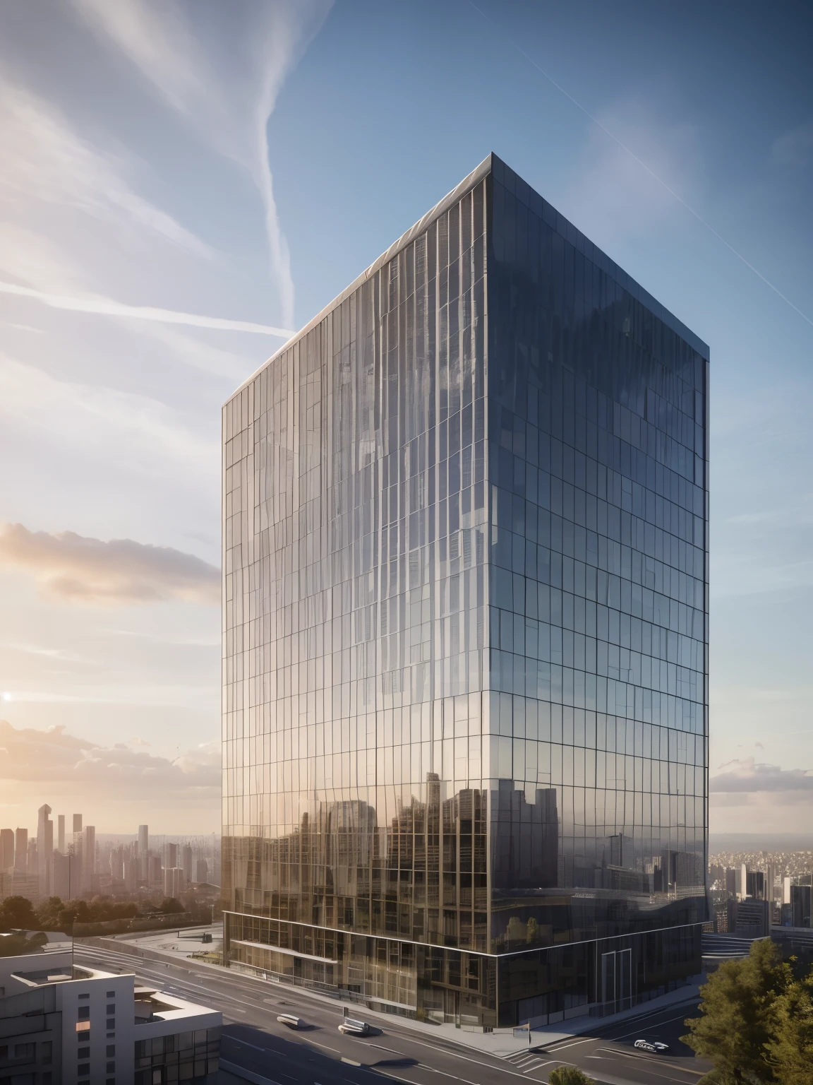 ((masterpiece, best quality)), 8k, modern architecture style, photo realistic, david chipperfield, hyper detailed photo, single box, a digital 3d render of a building, Glass building, leansflare, Snow mountain, Sunset or dawn
