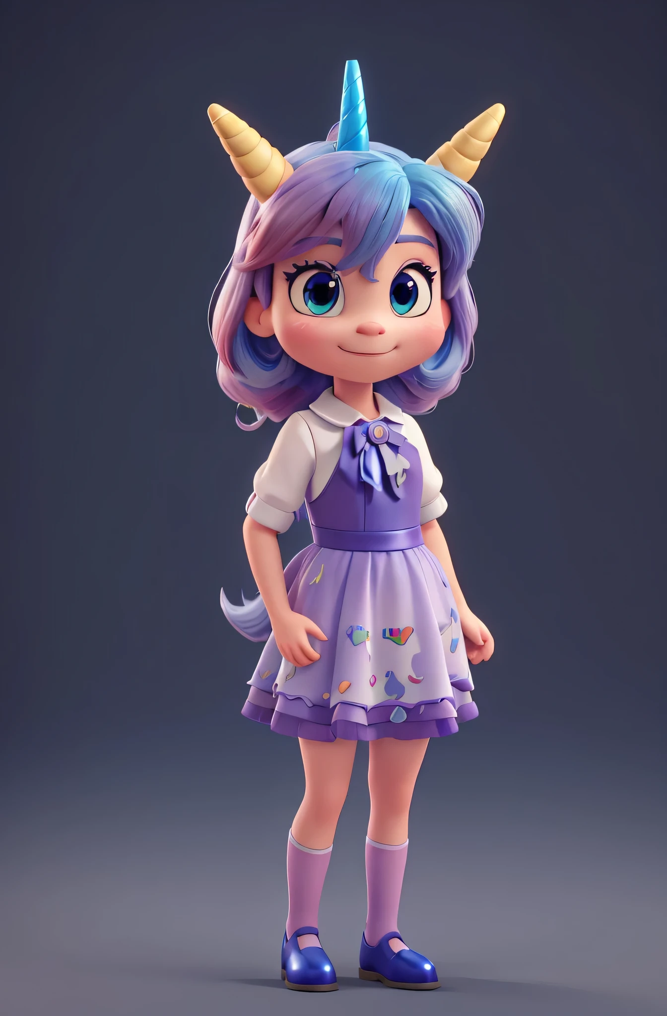 cartoon unicorn with blue hair and a black horn, (((usando um vestido formal))) unicorn, white unicorn, unicorn from the tusk movie, blue unicorn, a unicorn, 3 d cavalo pet shop, unicorns, unicorn horn, bonitinho digital art, bonitinho 3 d render, bonitinho cartoon character, Chibi, bonitinho character, personagem toonix, anthropomorphic mare, my little Pony, bonitinho (((movimento)))